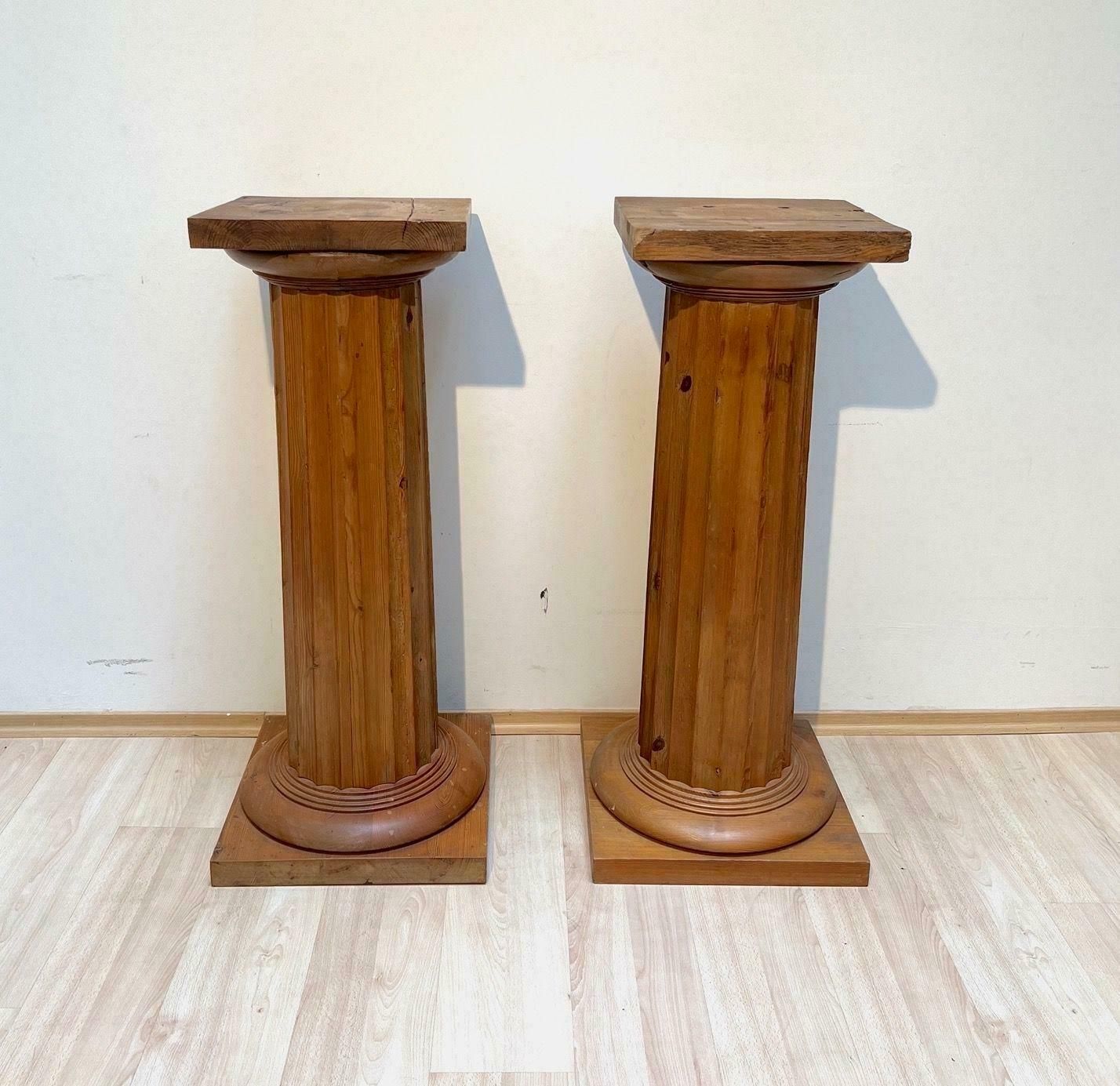 Pair Of Large Neoclassical Columns, Pine Wood, France Circa 1910 photo furniture