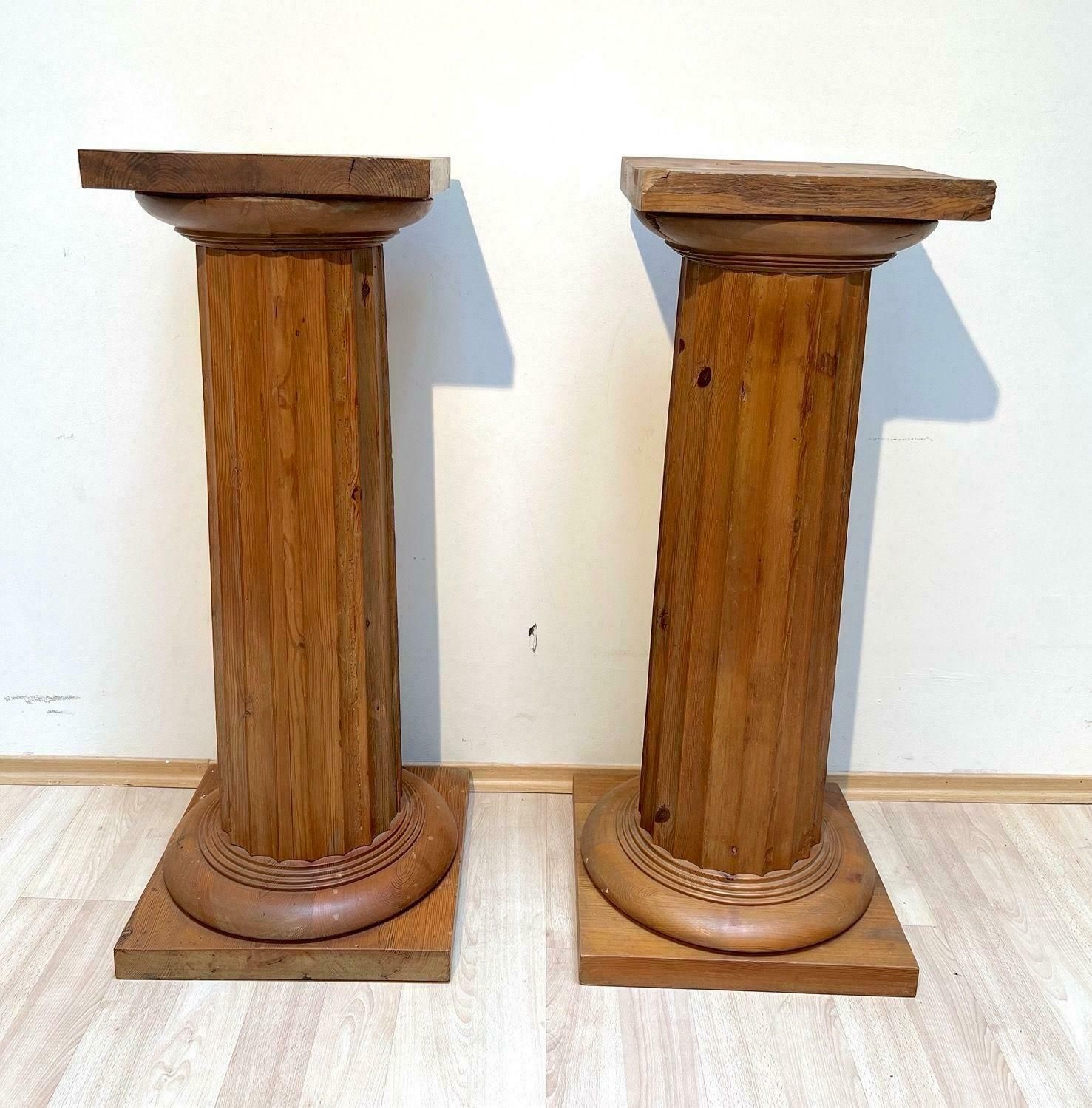 Pair Of Large Neoclassical Columns, Pine Wood, France Circa 1910 photo Home Decor