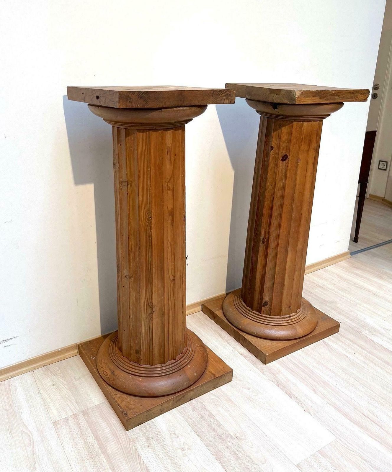 Pair Of Large Neoclassical Columns, Pine Wood, France Circa 1910 photo 3647.24