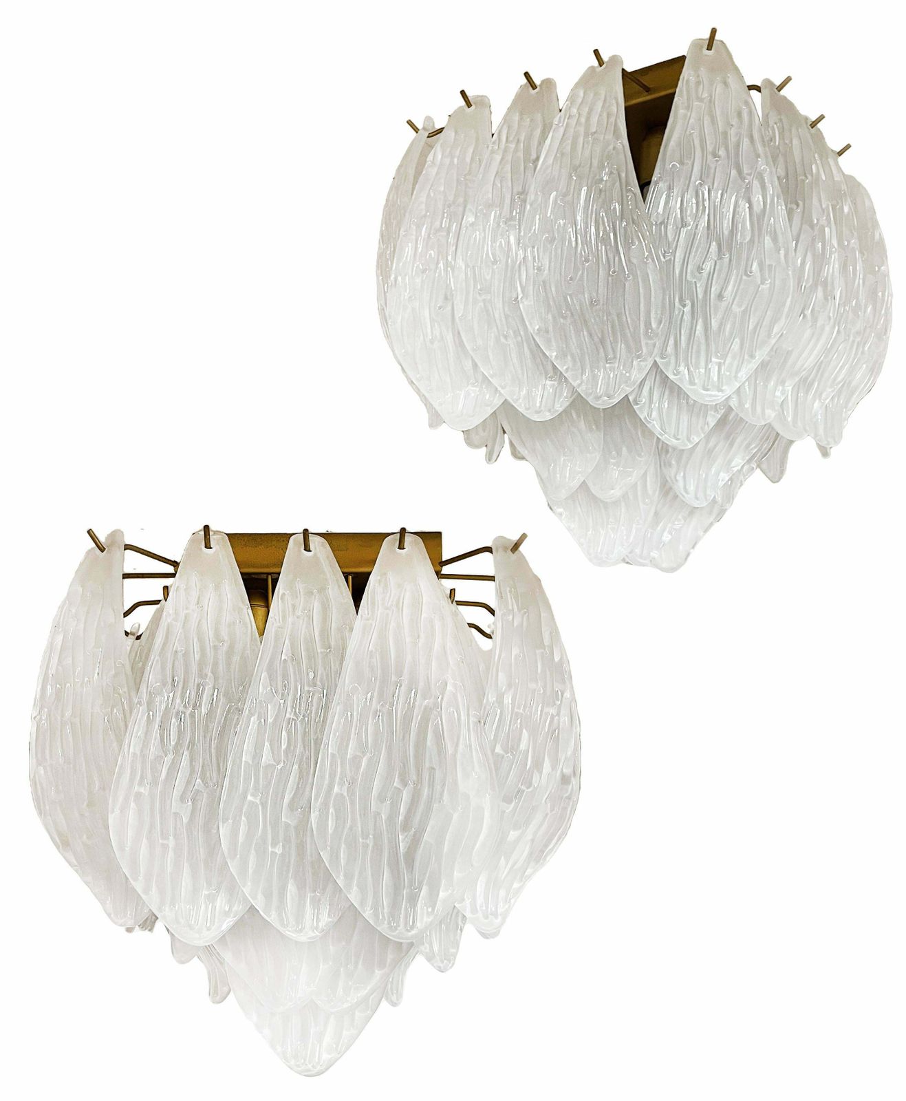 Wonderful Murano Ceiling Lamp   Frosted Carved Glass Leaves Us$1,525.04per Item photo for sale