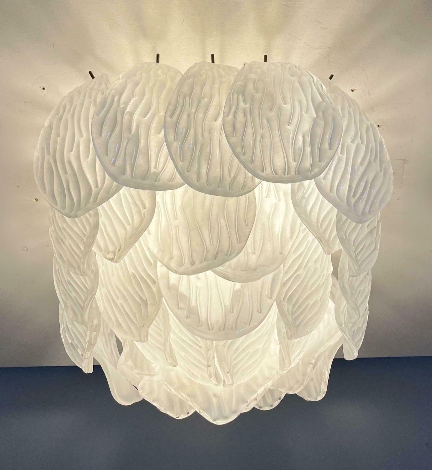 Wonderful Murano Ceiling Lamp   Frosted Carved Glass Leaves Us$1,525.04per Item photo buy