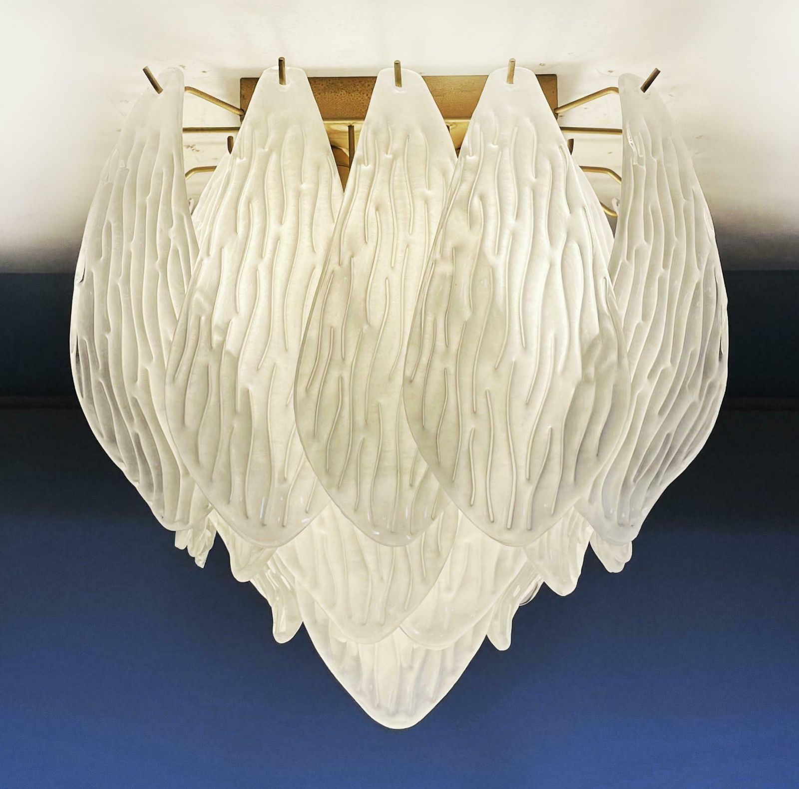 Wonderful Murano Ceiling Lamp   Frosted Carved Glass Leaves Us$1,525.04per Item photo vintage