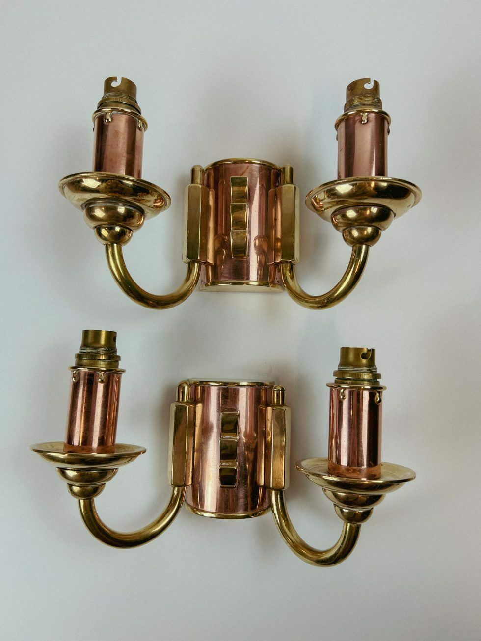 photo for sale Set Of 2 Copper And Brass Wall Lamps, France – Set Of 2 Copper And Brass Wall Lamps, France