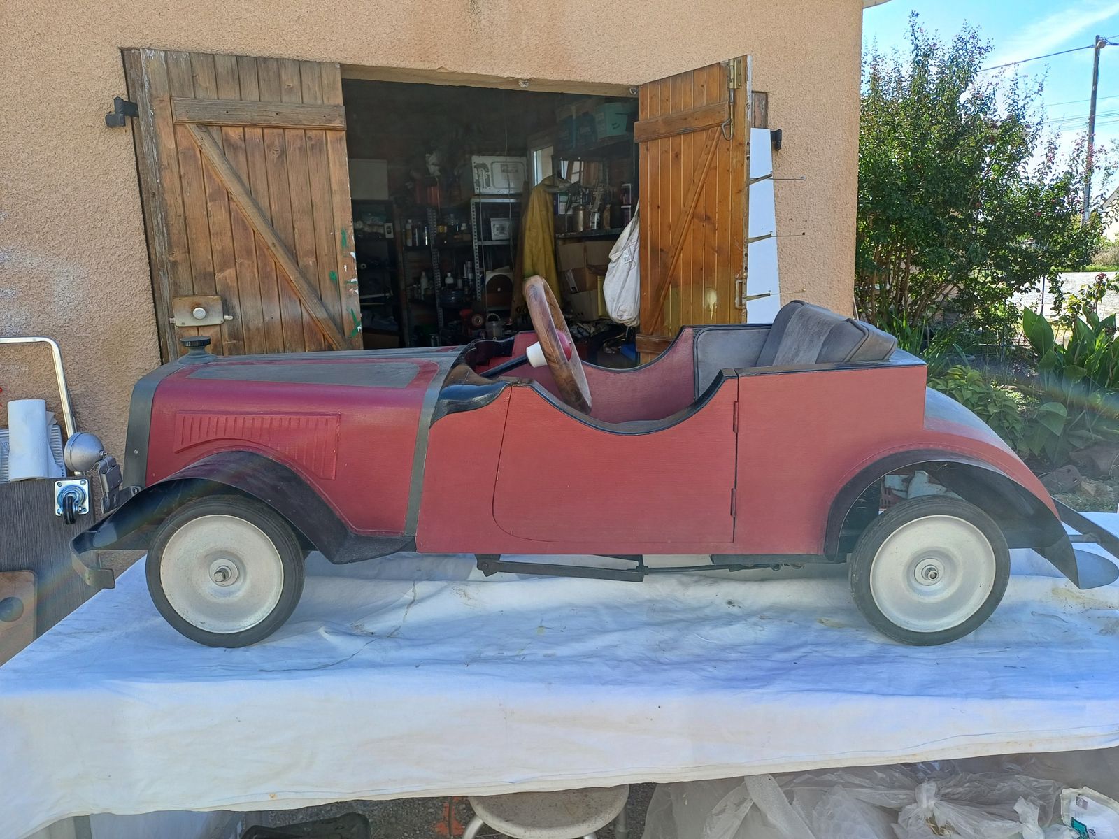 Old Toy Pedal Car Fiat 1930, 1930s photo furniture