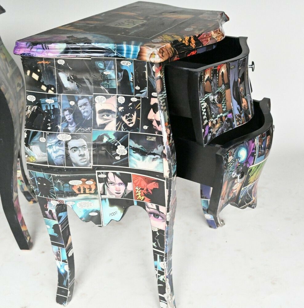 photo for sale Pair Comic Print Chests Of Drawers Bedside Nightstands
