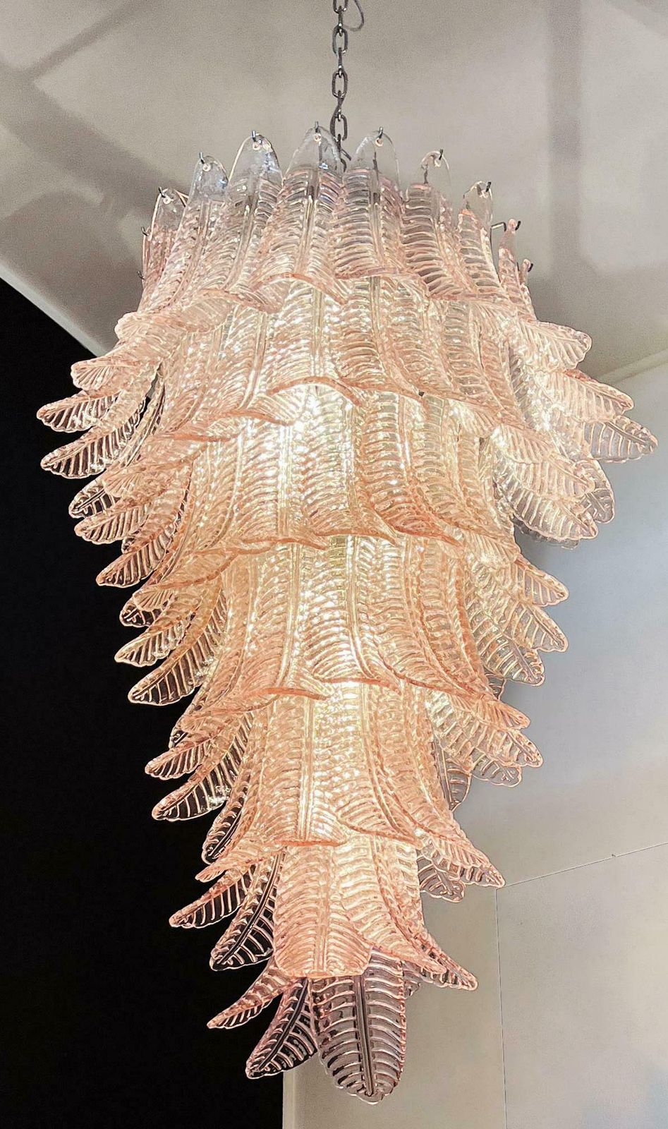 photo for sale Majestic Italian Murano Felci Glass Spiral Chandeliers   83 Pink Glasses