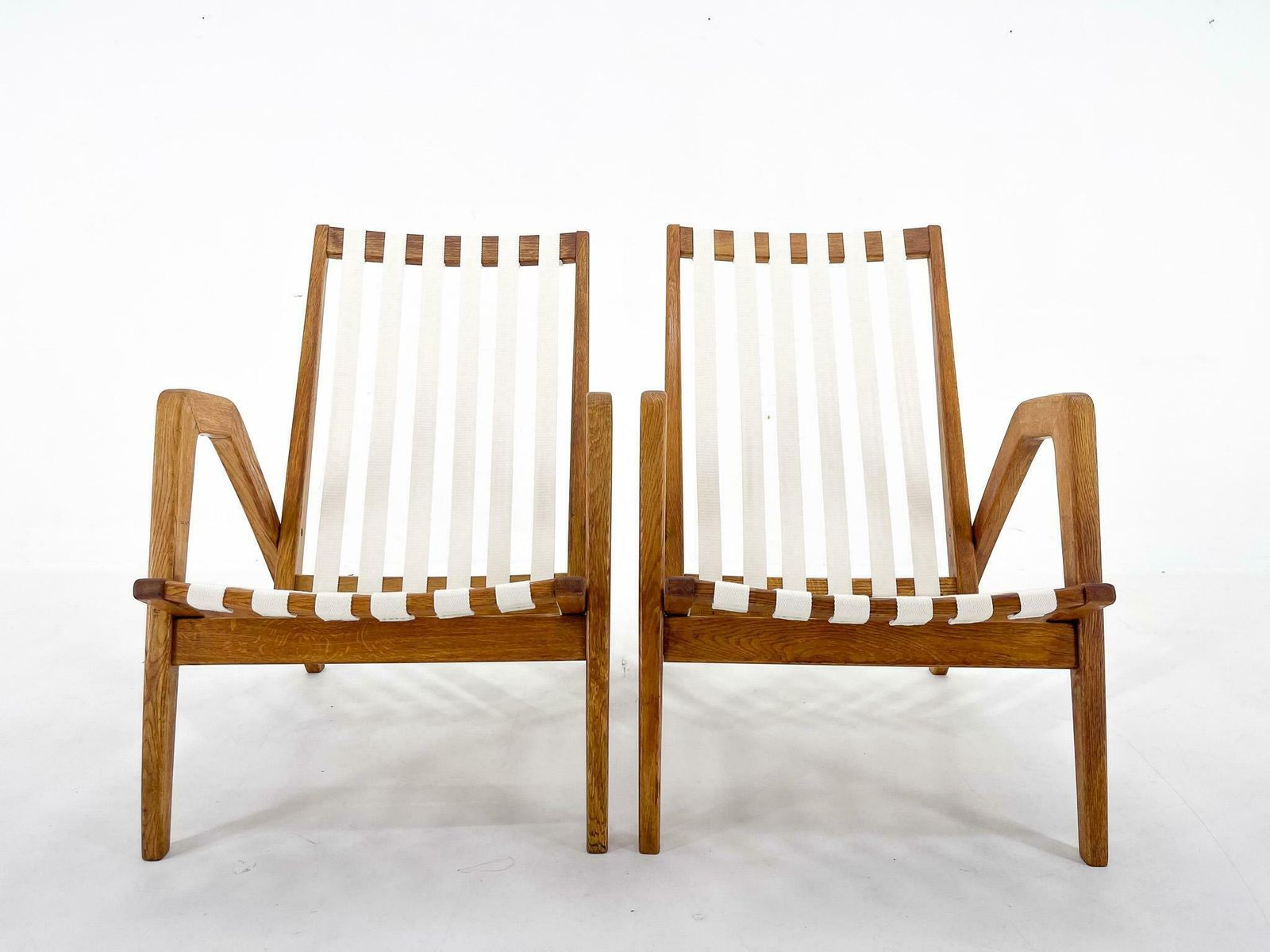 Pair Of 1970s Jan Vaněk Oak Armchairs, Czechoslovakia photo for sale