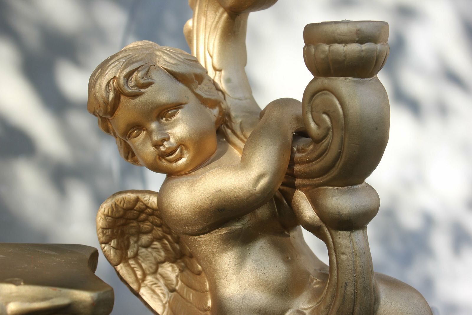 Golden French Cherub Candlestick Baroque Fireplace Accent, A Stunning Gypsum Cherub Christmas Decoration photo for sale