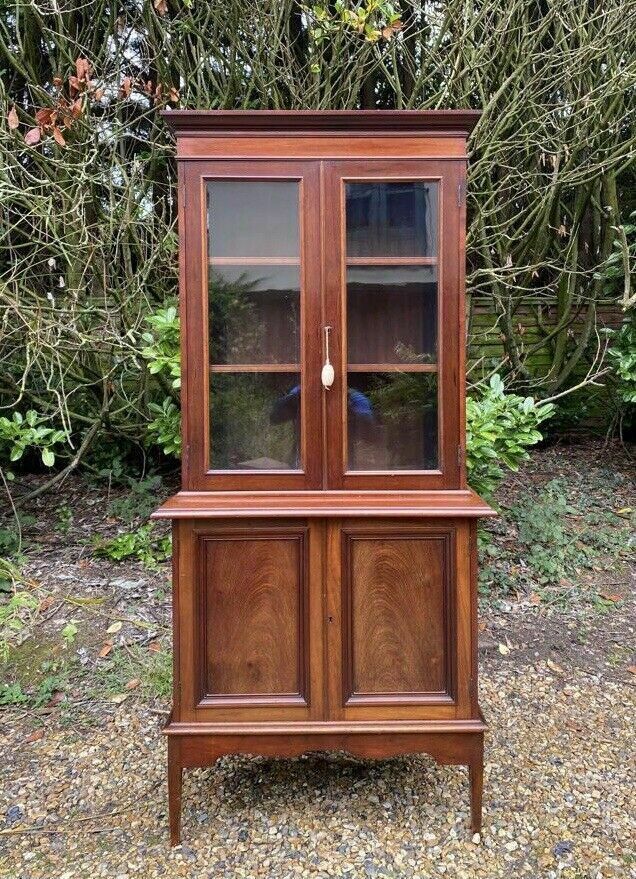 995.0 Compact Antique Early C20th Glazed Mahogany Display China Cabinet Bookcase photo