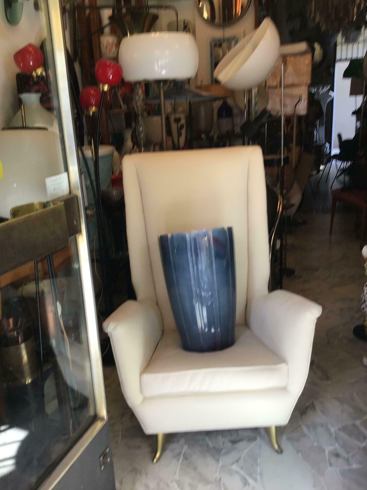 Gio Ponti " Isa" Iconic Armchair Brass Wood Stoffa 1950 Italy photo Furniture