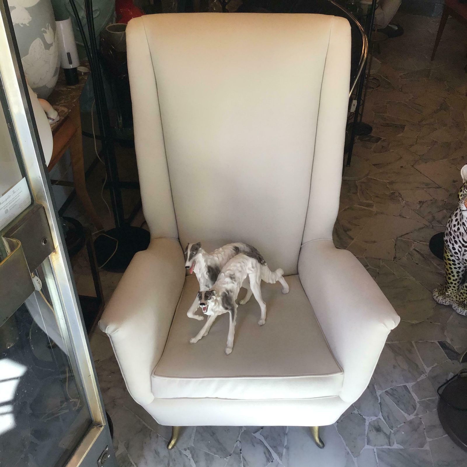 photo vinterior Gio Ponti " Isa" Iconic Armchair Brass Wood Stoffa 1950 Italy