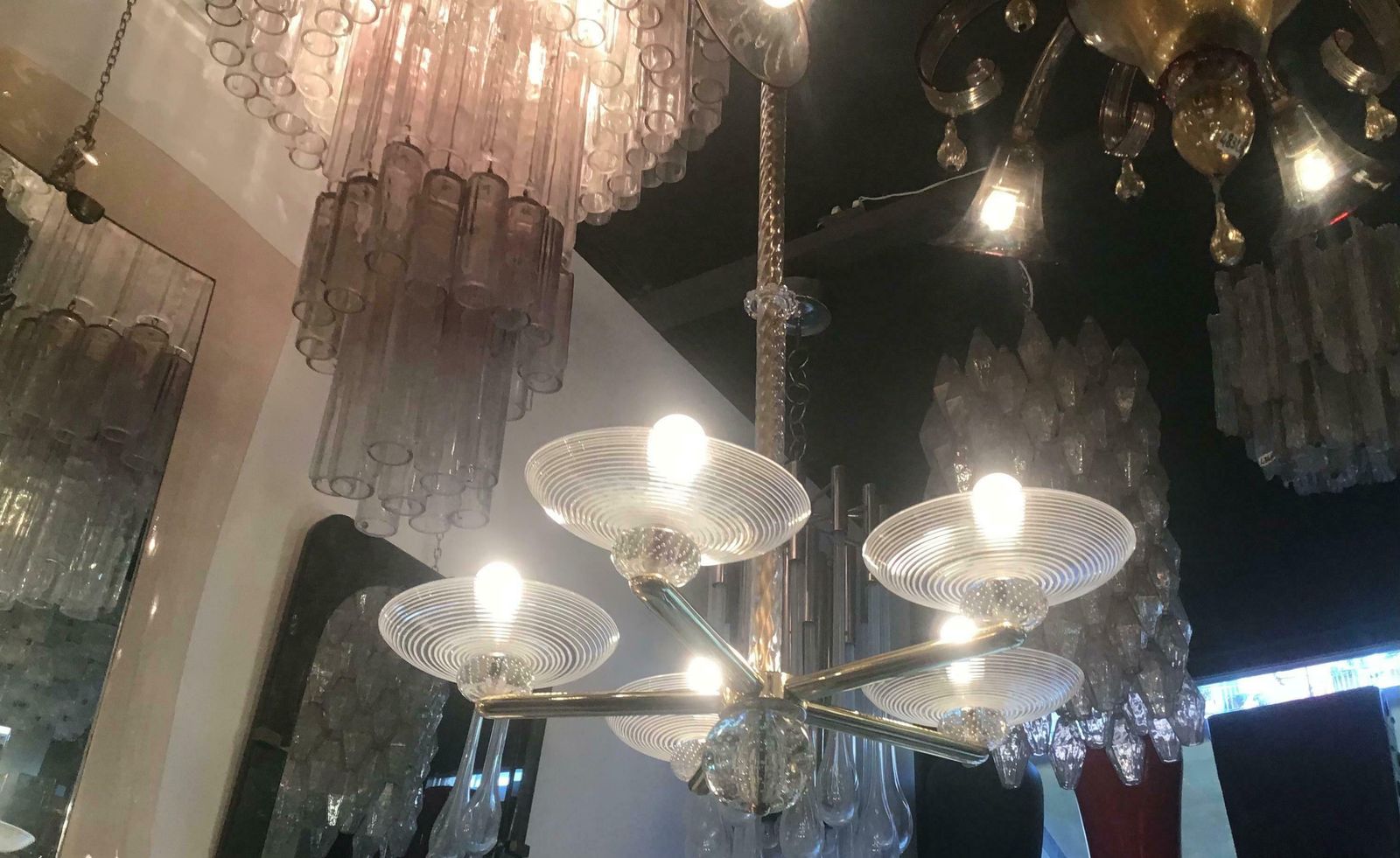 Seguso Chandelier Brass Murano Glass 1950 Italy photo furniture