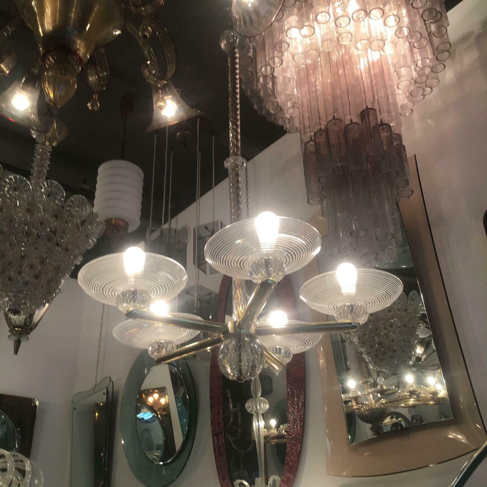 photo for sale Seguso Chandelier Brass Murano Glass 1950 Italy