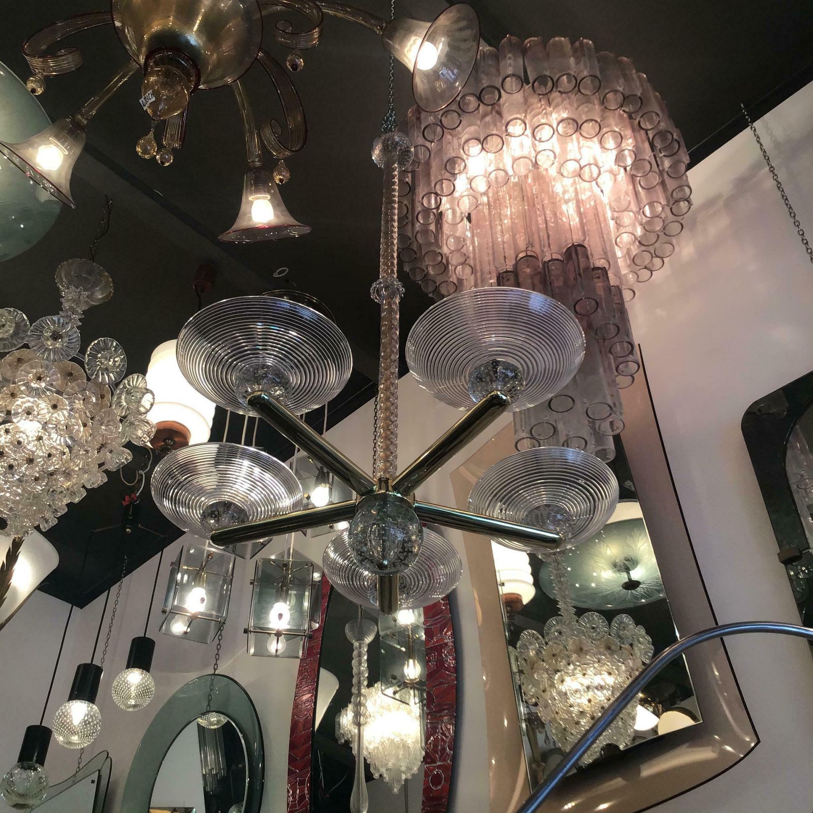 Seguso Chandelier Brass Murano Glass 1950 Italy photo Lighting