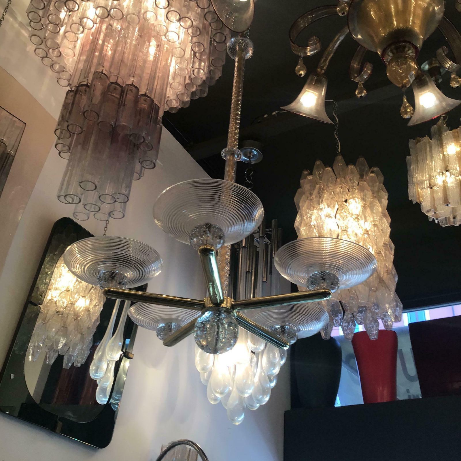 Lighting Seguso Chandelier Brass Murano Glass 1950 Italy photo