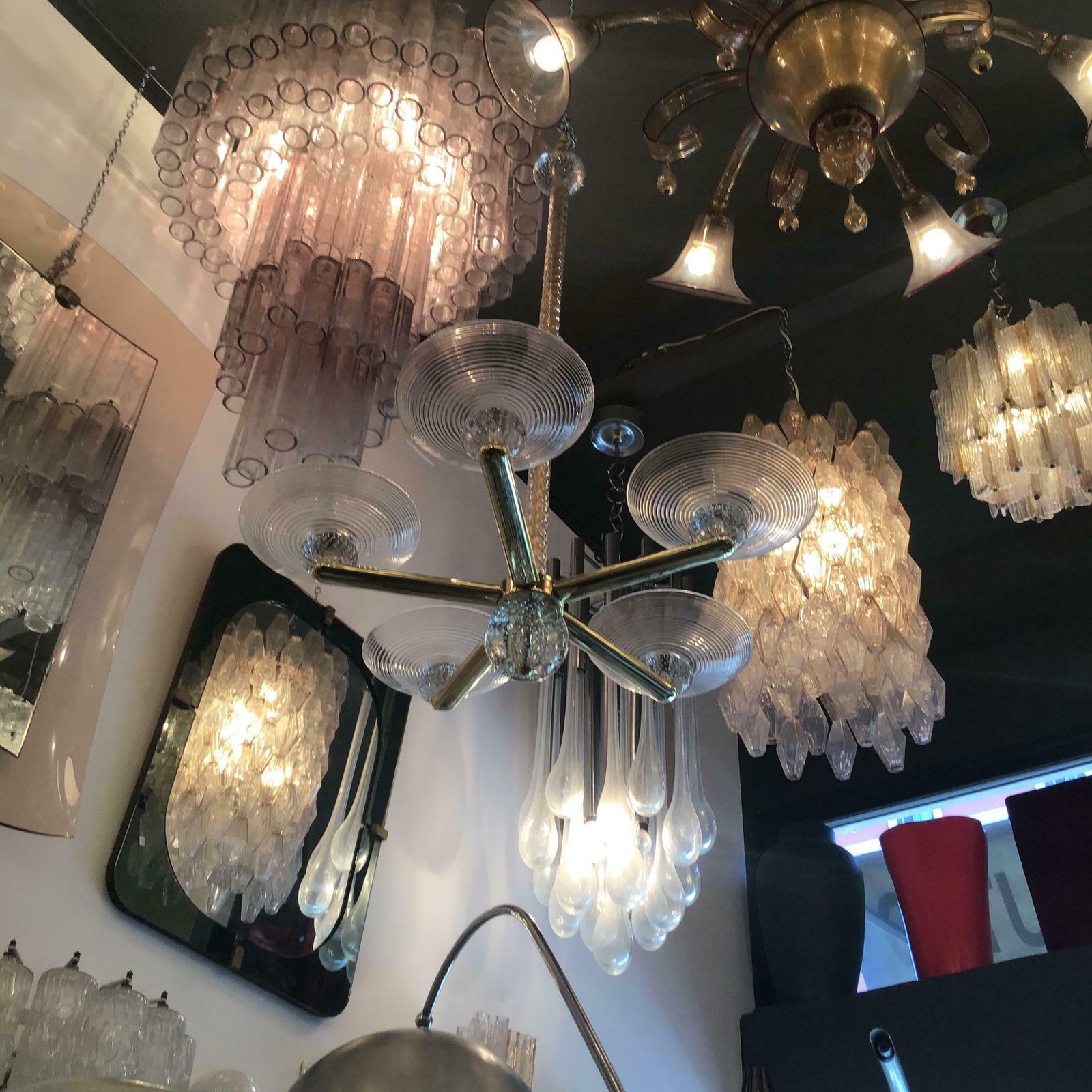 5723.0 Seguso Chandelier Brass Murano Glass 1950 Italy photo