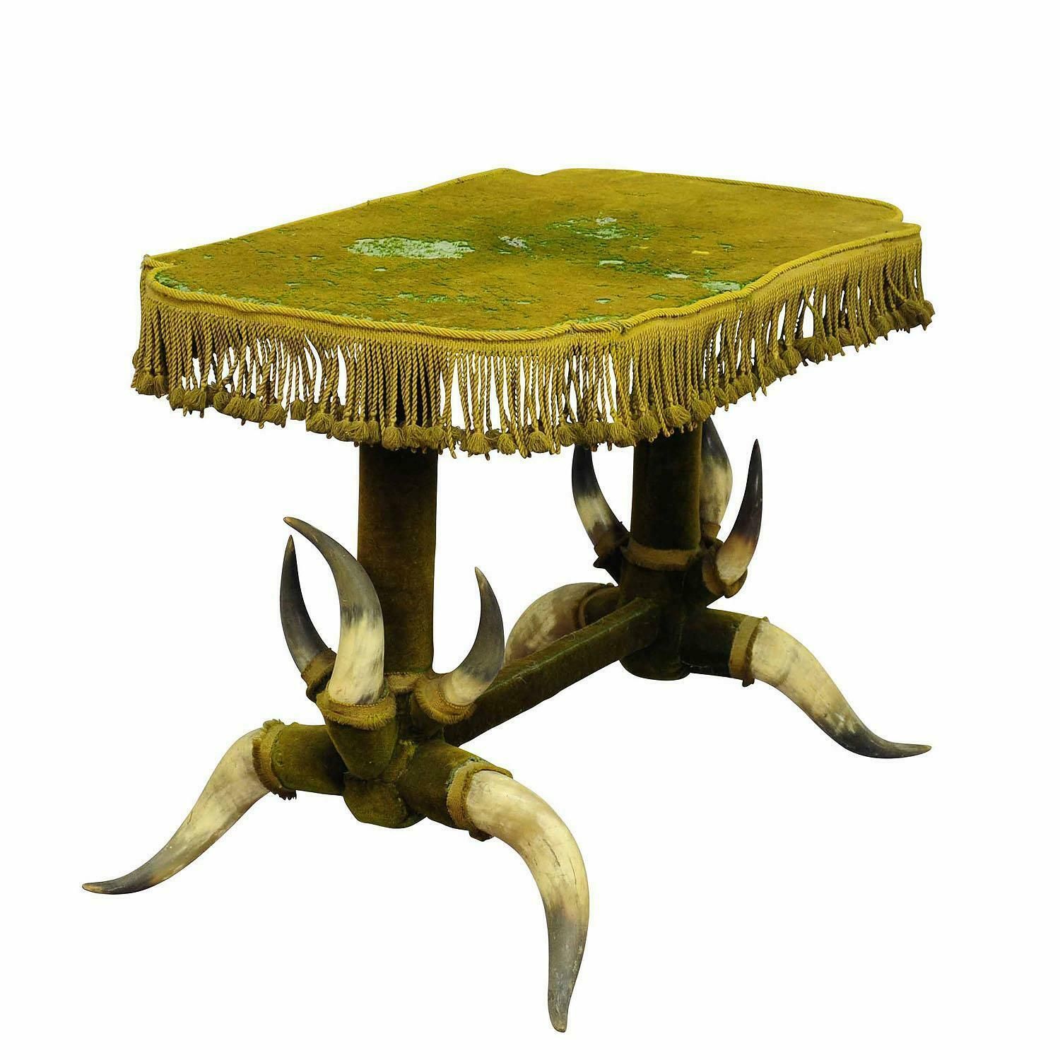 Antique Bull Horn Table With Green Velvet Ca. 1870 photo furniture