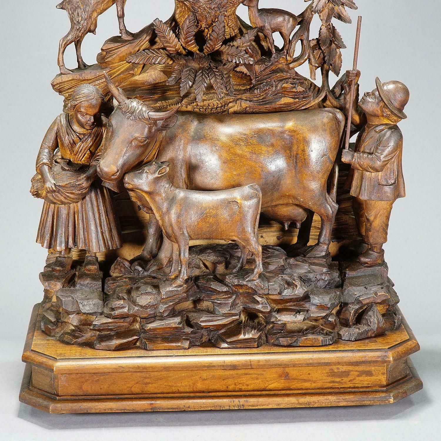 Antique Mantel Clock With Herdsman Family, Goats And Cattle photo Home Decor