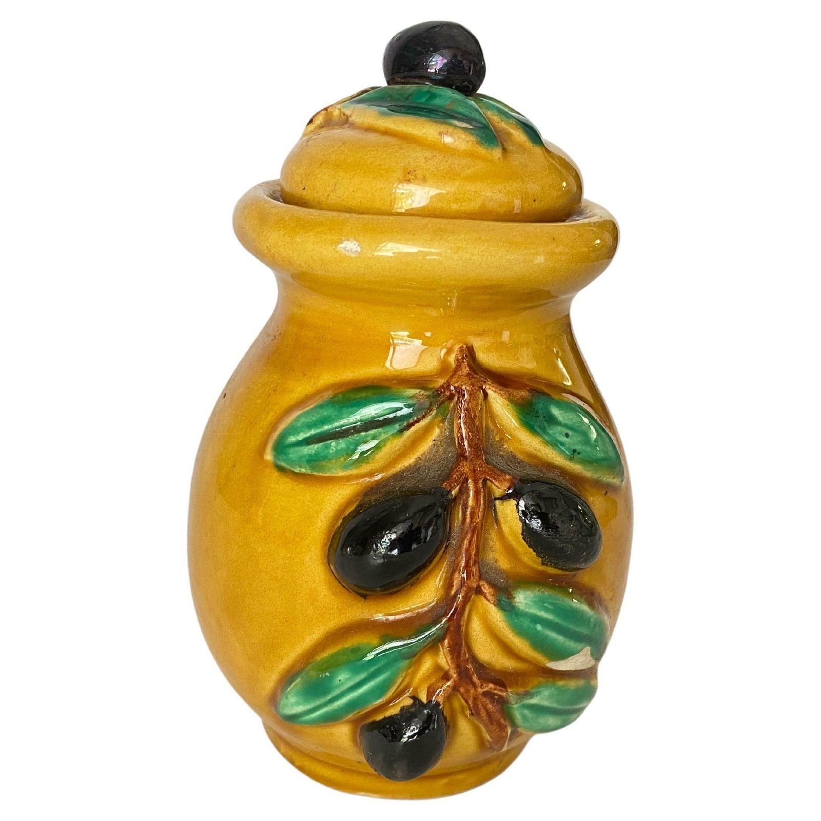 Vallauris Ocher Earthenware Olive Pot France 1970 Yellow Color