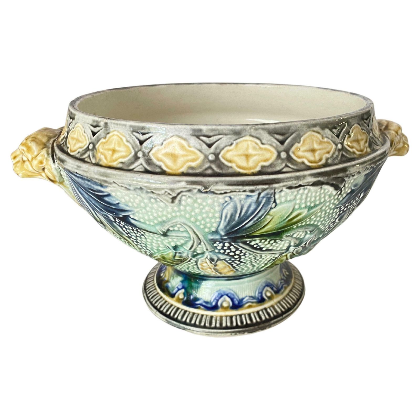 Majolica Bowl Or Vide Poche Blue Green White Colors Circa 1900 Belgium