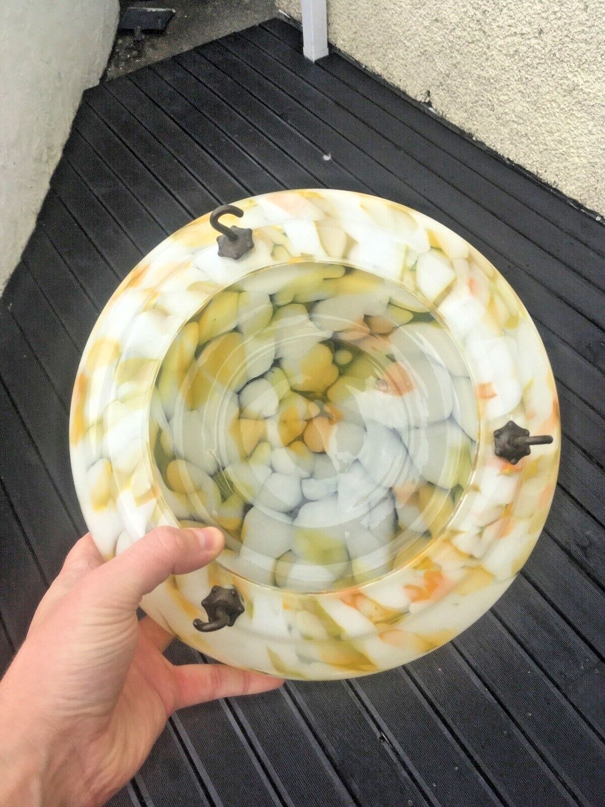 photo buy Art Deco 30's Marbled Orange Amber Splatter Glass Ceiling Flycatcher Light Shade