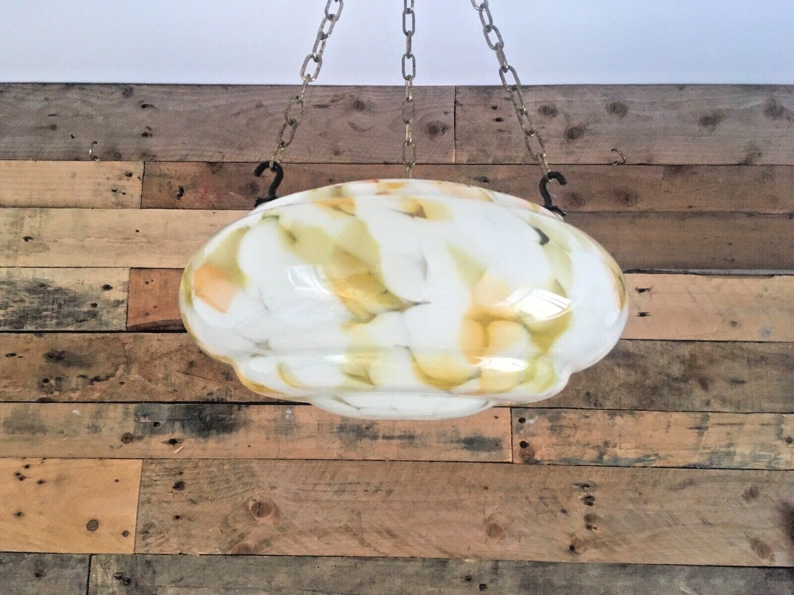 photo vintage Art Deco 30's Marbled Orange Amber Splatter Glass Ceiling Flycatcher Light Shade