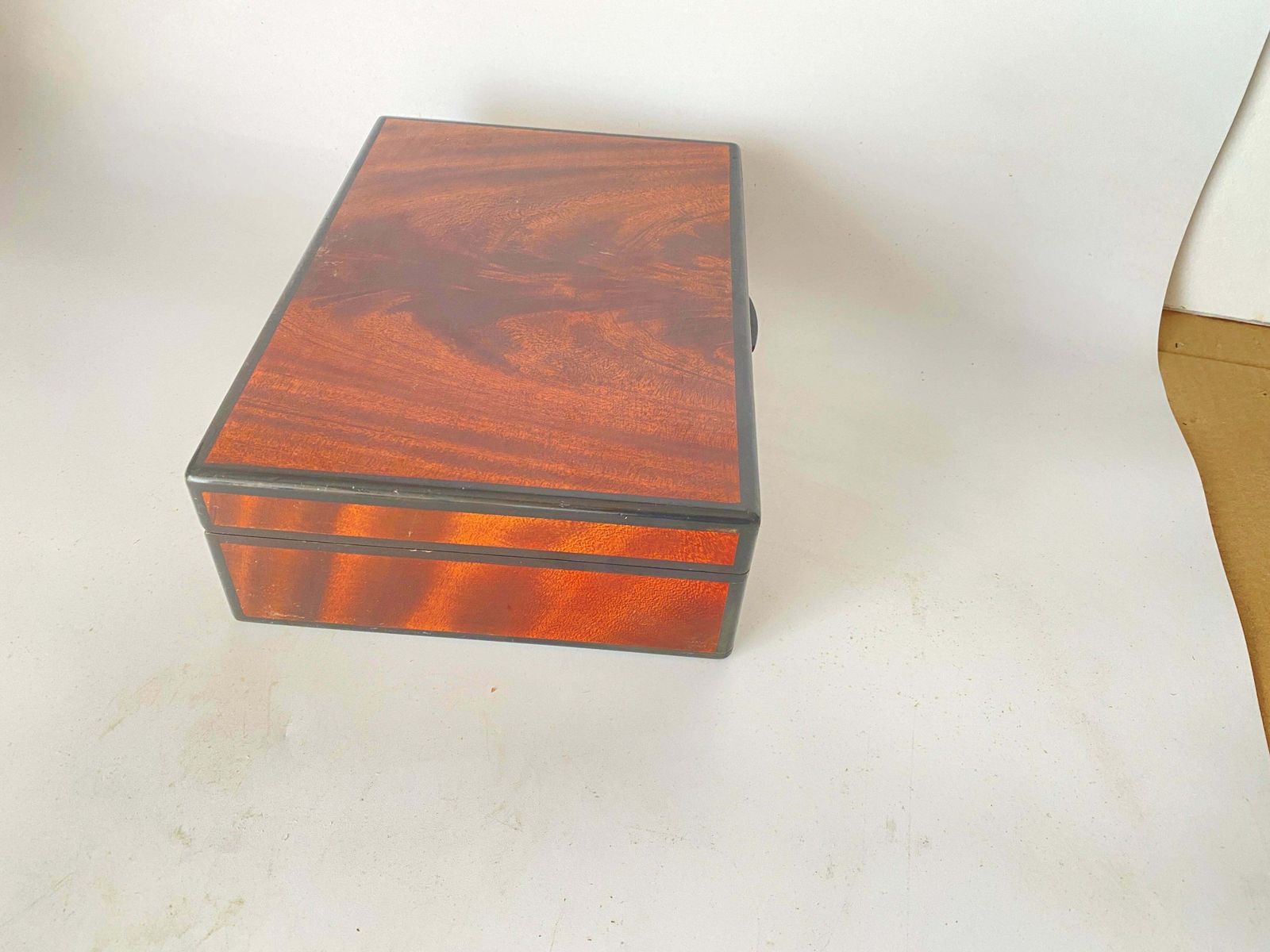 Cigar Humidor Burl Wood Cigar Box France 1970 Brown Black Color photo furniture