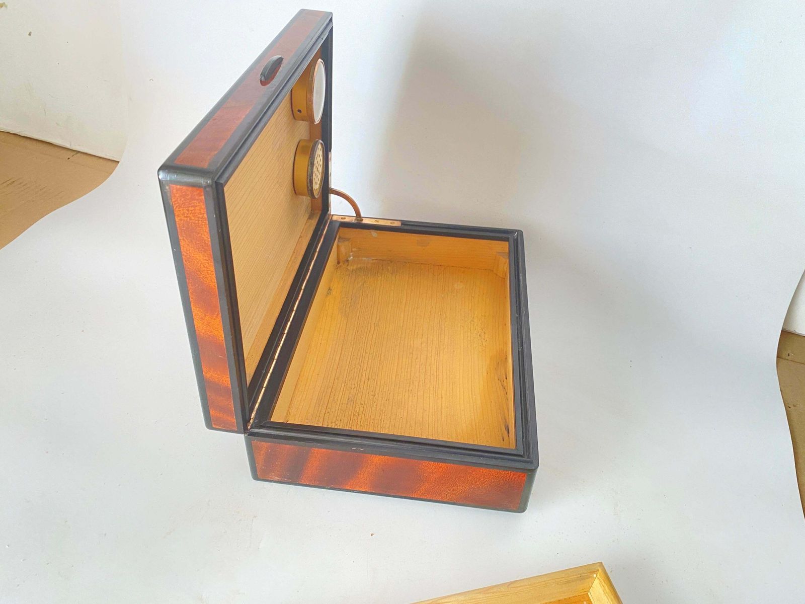 Cigar Humidor Burl Wood Cigar Box France 1970 Brown Black Color photo buy