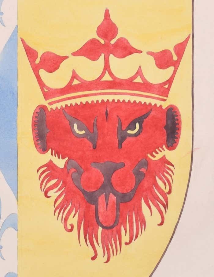 Lion Heraldic Design Coat Of Arms Shield Watercolour By S Clapham photo for sale