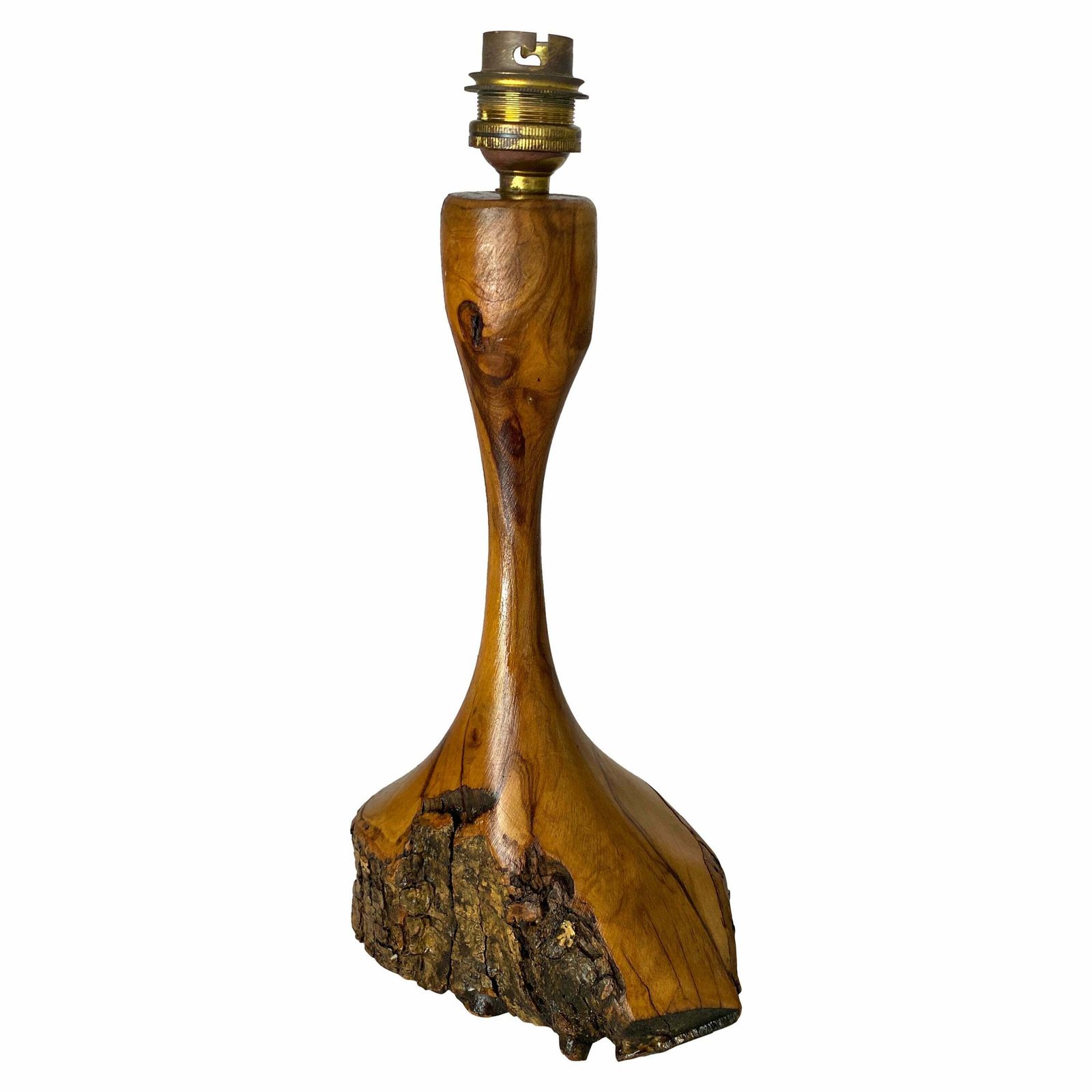 Sculptural Table Lamp Carved On In Olive Wood France 1950