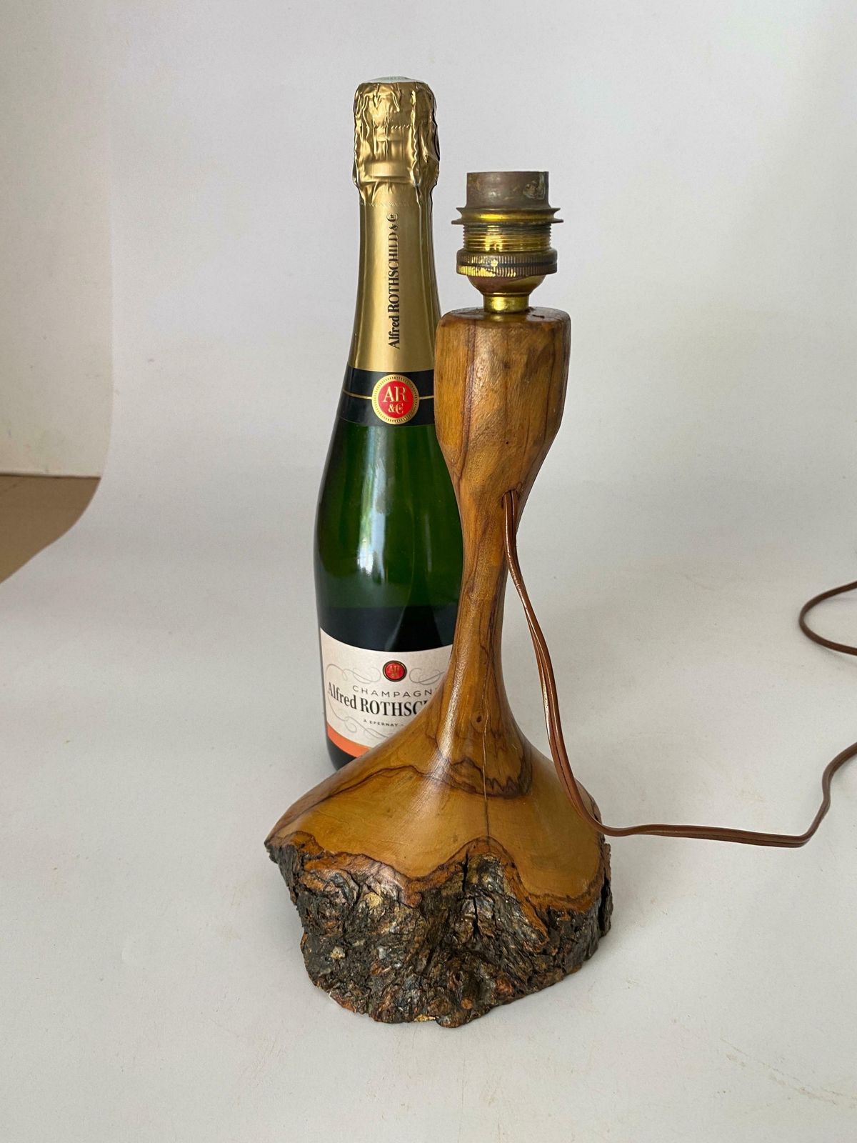 Sculptural Table Lamp Carved On In Olive Wood France 1950 photo furniture