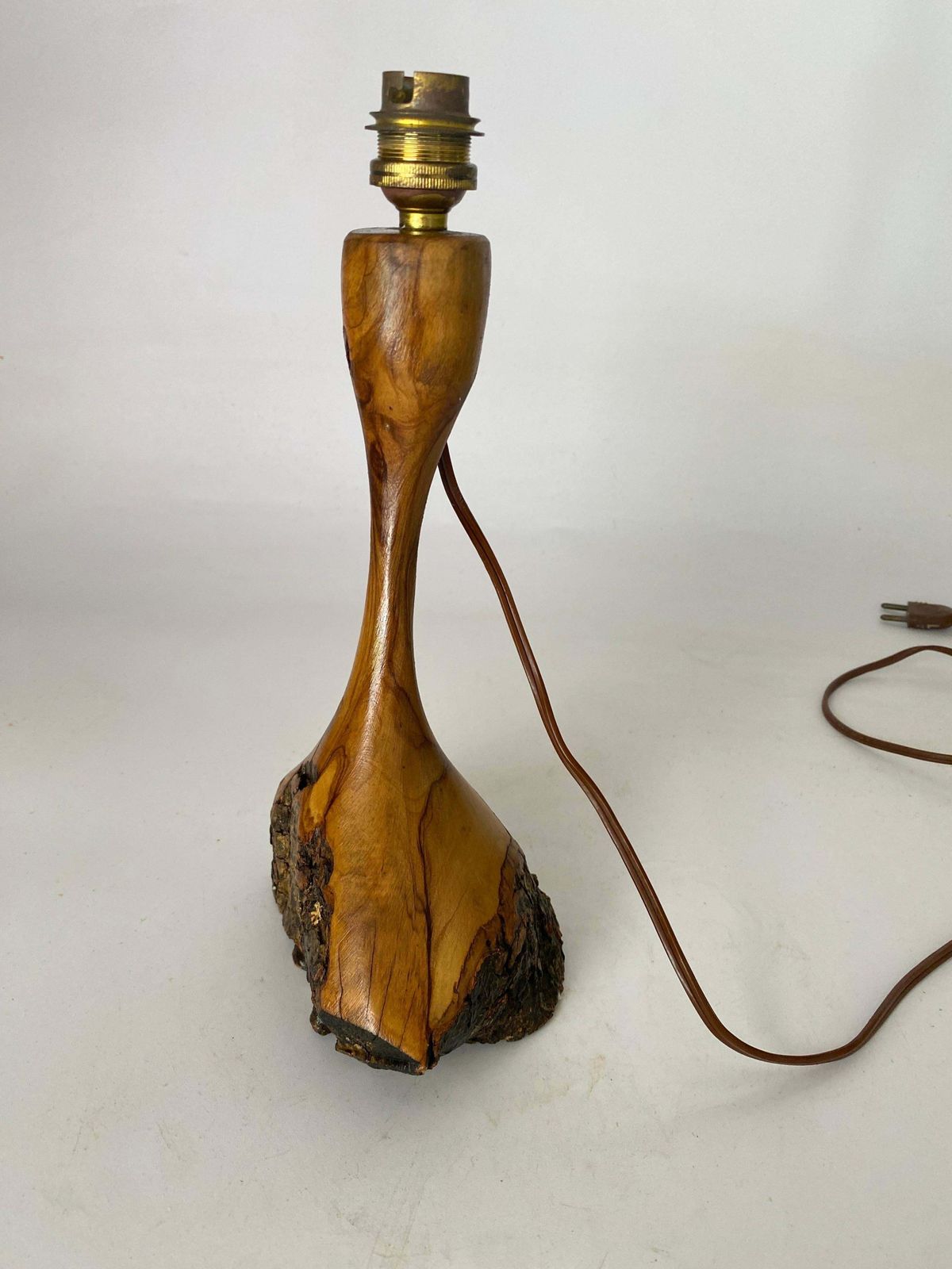Sculptural Table Lamp Carved On In Olive Wood France 1950 photo 476.0