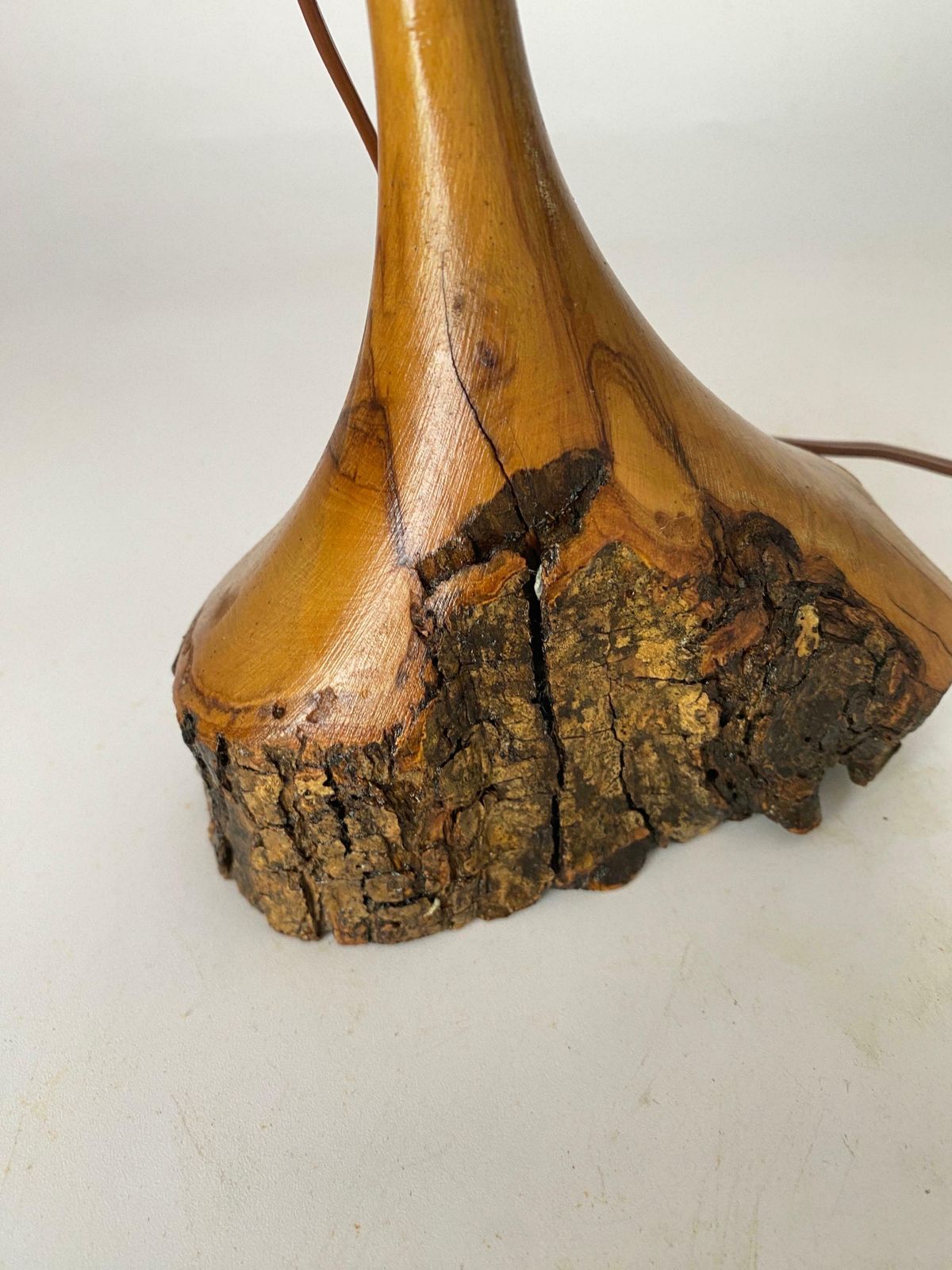 Sculptural Table Lamp Carved On In Olive Wood France 1950 photo vinterior
