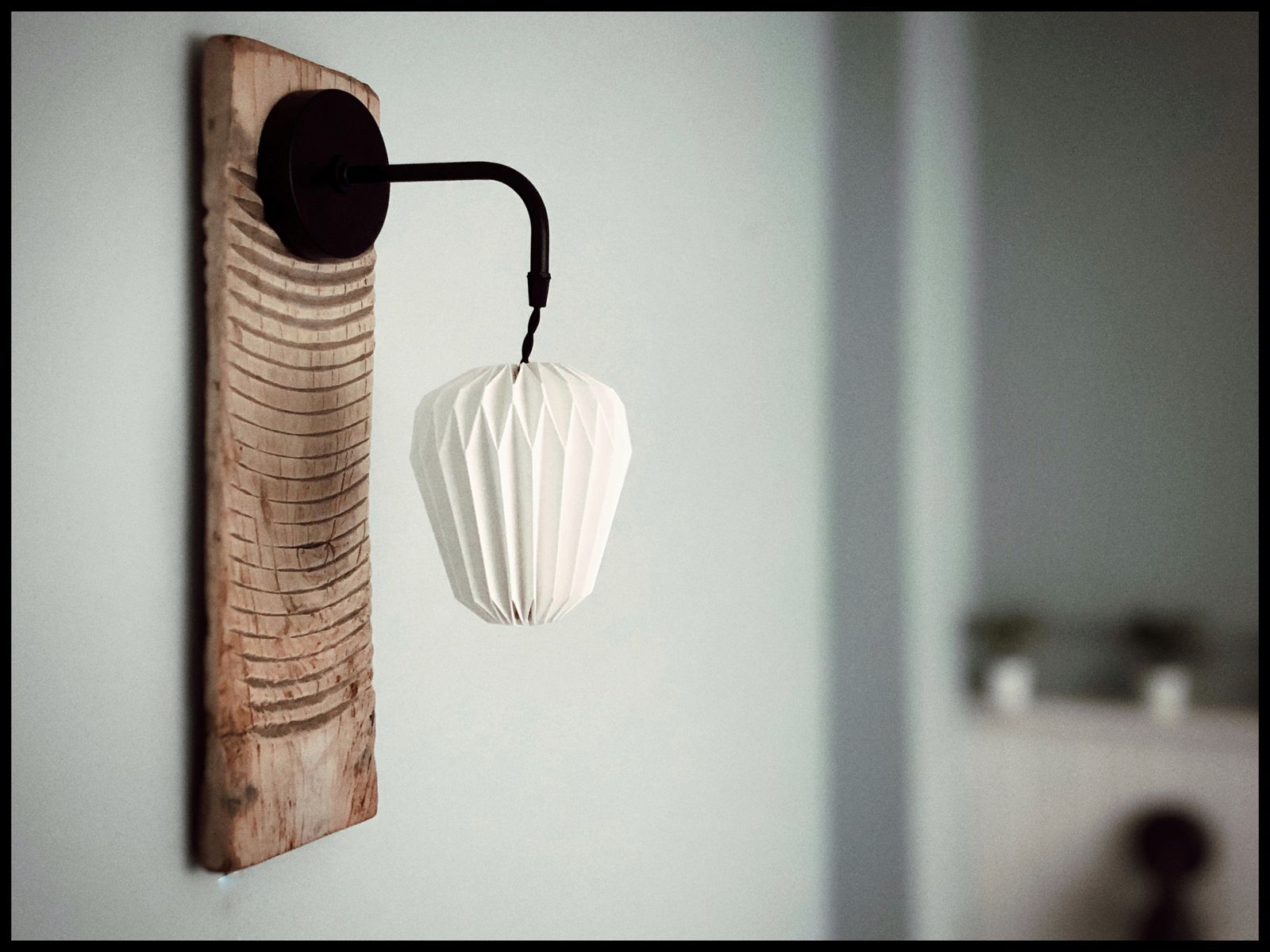 Wall Lighting   Antique Japanese Wash Board With Origami Light Fixing To Be Wired Into Wall Light Outlet.