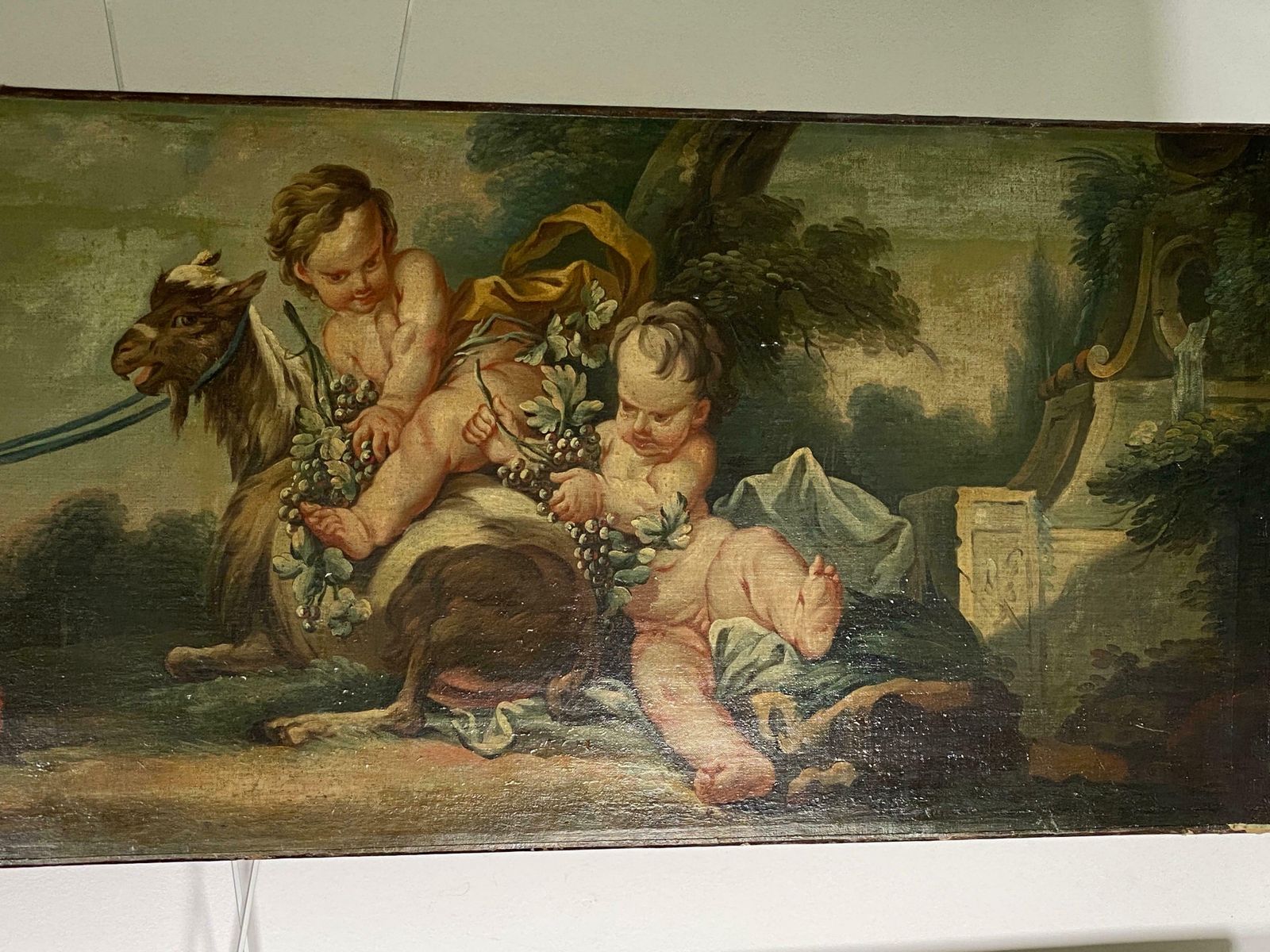 Antique French Pair Of Large Oils On Canvas Painting Of Cherubs 18eme Century photo vinterior
