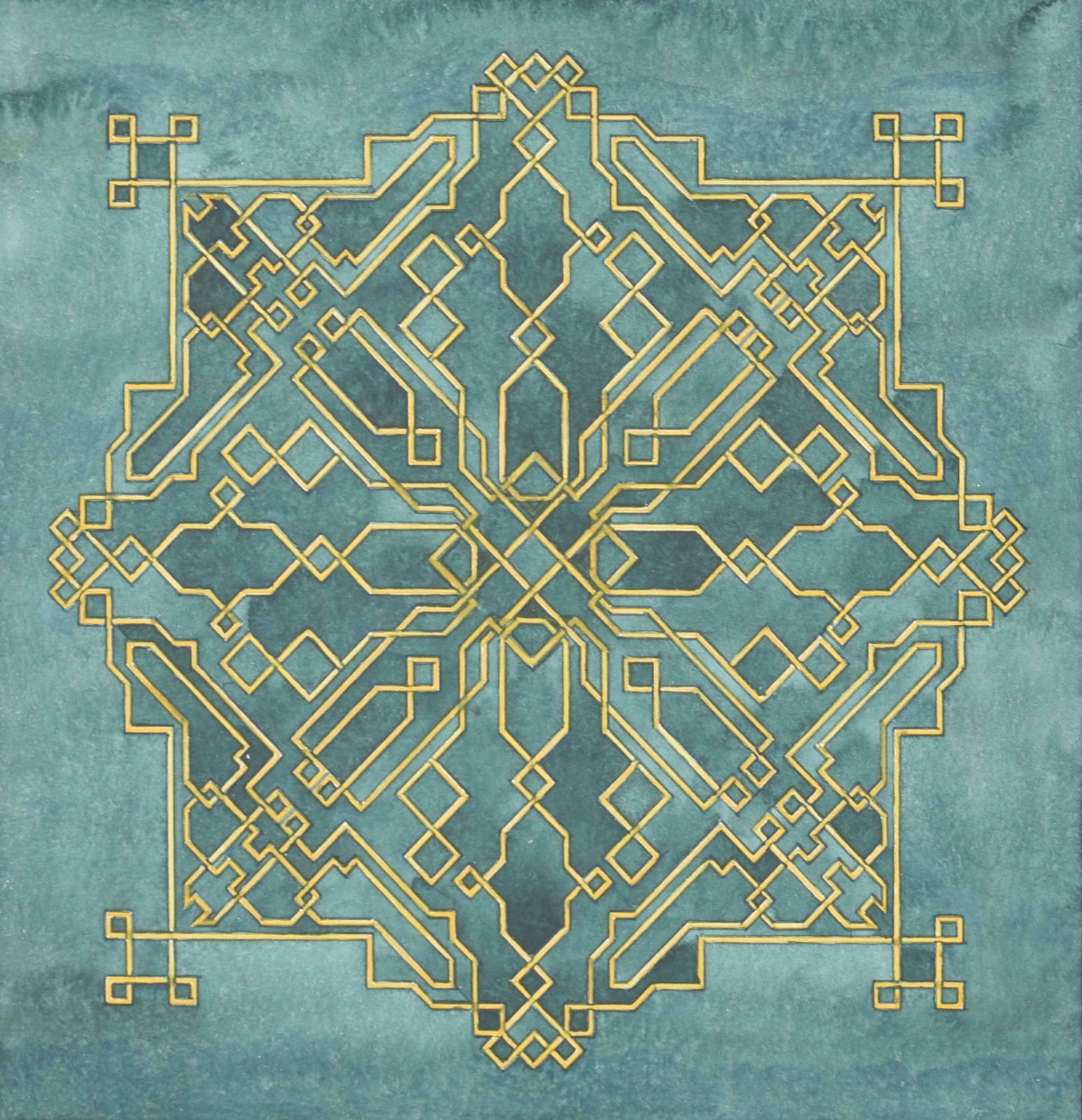 Mid Century Celtic Interlacing Motifs Watercolour Design By S Clapham