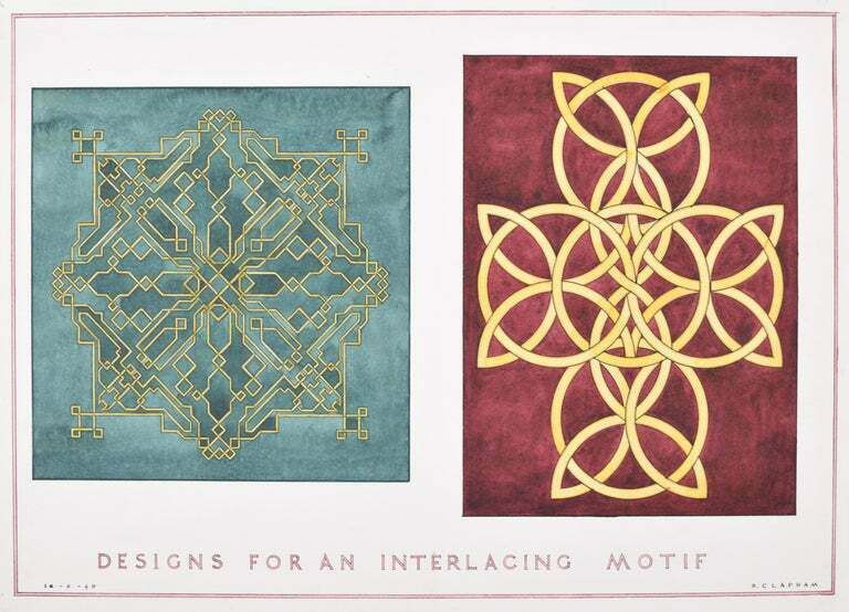 Mid Century Celtic Interlacing Motifs Watercolour Design By S Clapham photo for sale