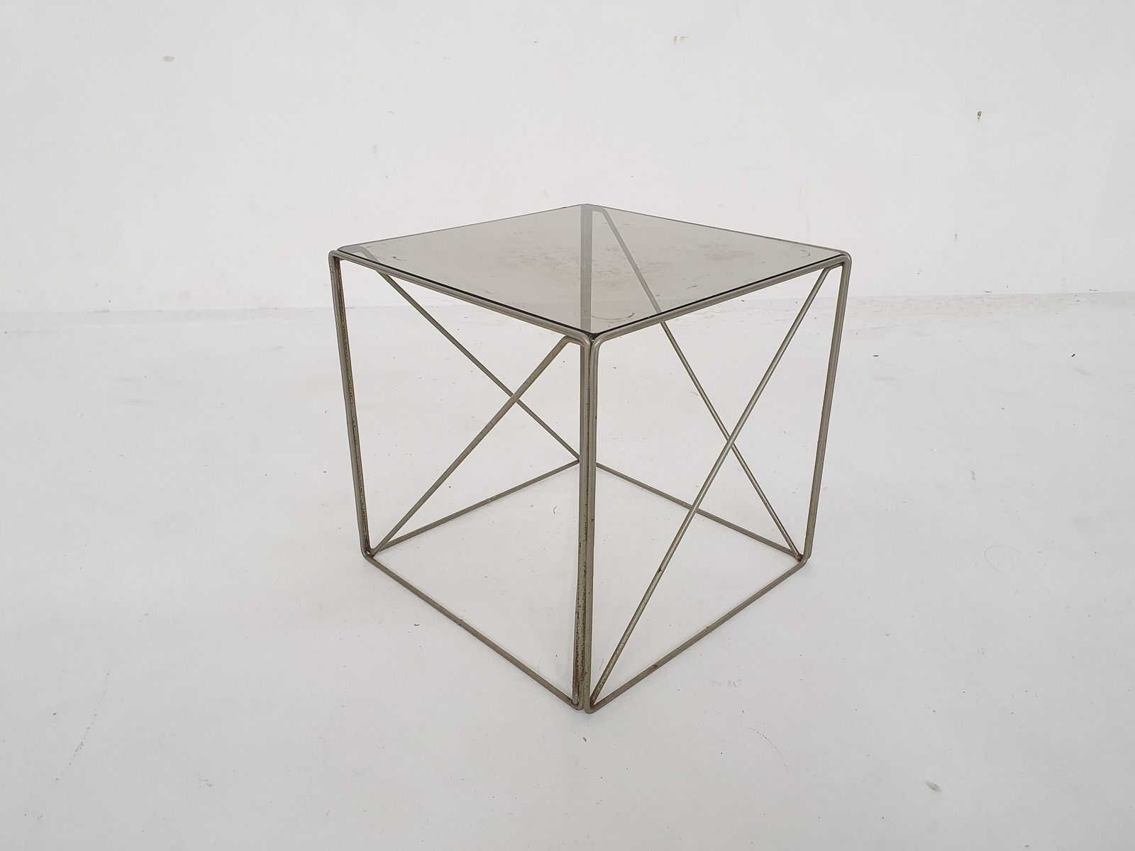 Rare Metal And Glass Side Table By Max Sauze, Isocele, France 1960's