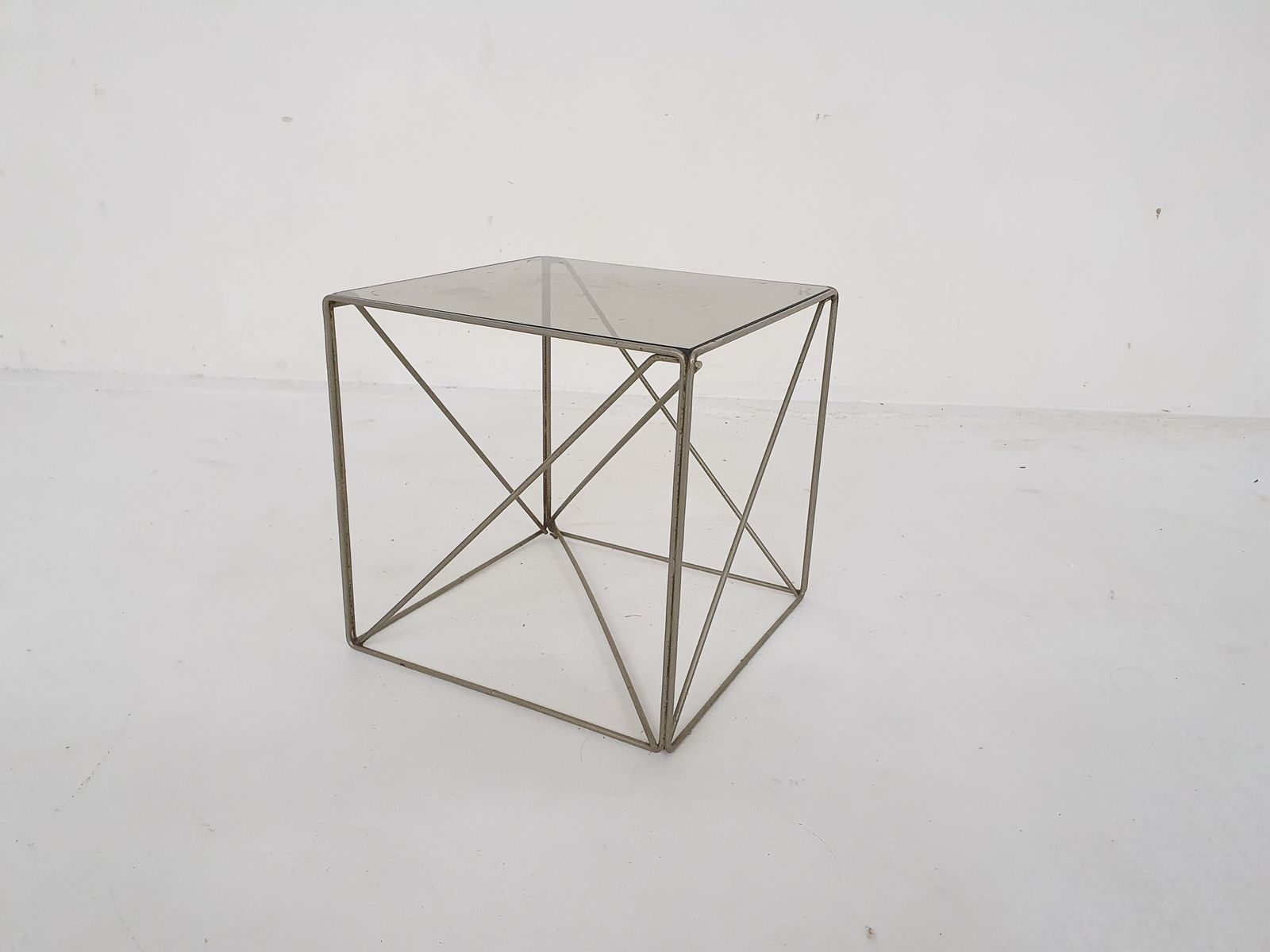 Rare Metal And Glass Side Table By Max Sauze, Isocele, France 1960's photo for sale