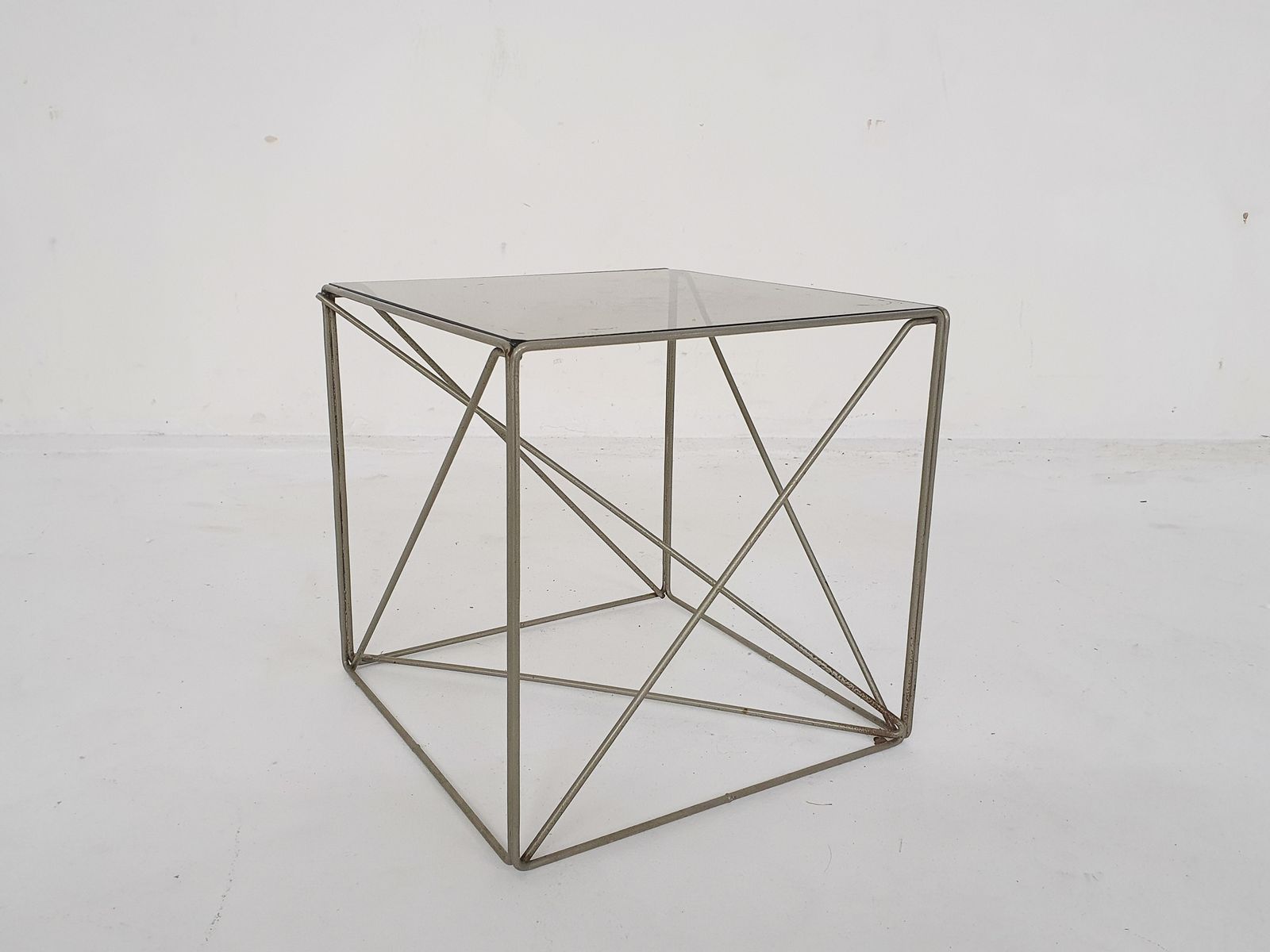 Zeldzame Metalen Bijzettafel Met Glazen Blad Van Max Sauze, Model Isocele, Frankrijk, Ca. Jaren 1960 photo 355.2