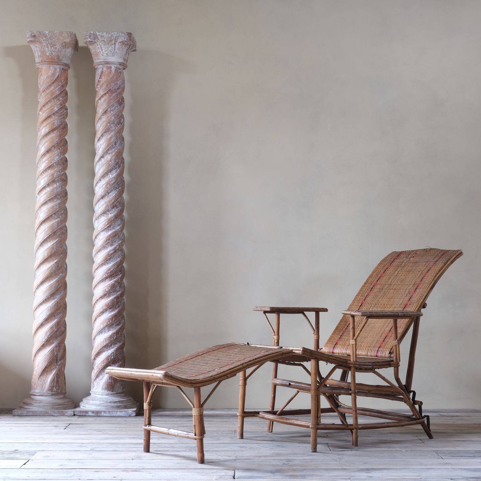 Antique French Rattan Lounger Chaise Lounge