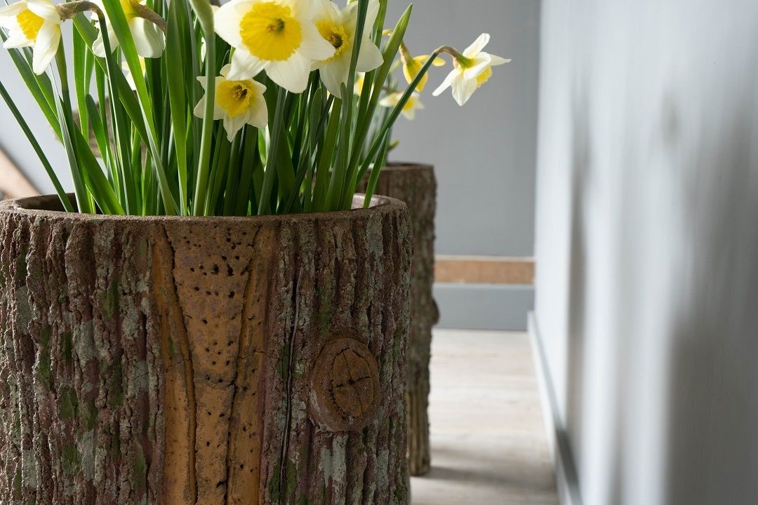 Pair Antique Faux Bois Garden Planters photo for sale