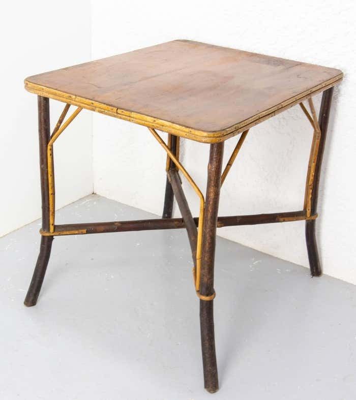 Side Table Hazel Wood, Rattan And Bambou, French Circa 1920 photo for sale