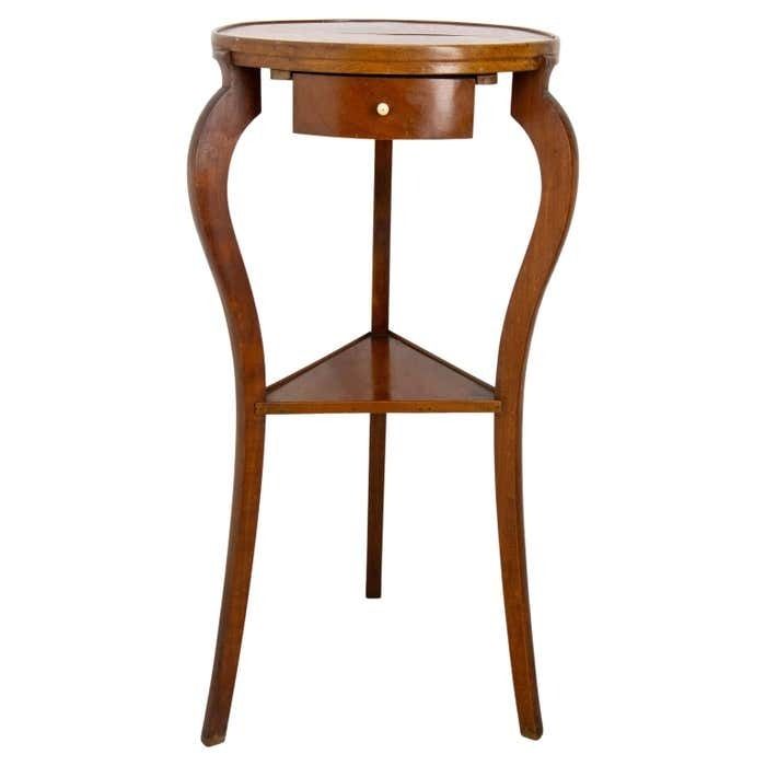 French Sellette Or Plant Holder Waltnut, Three Legs & One Drawer, Circa 1920 photo furniture