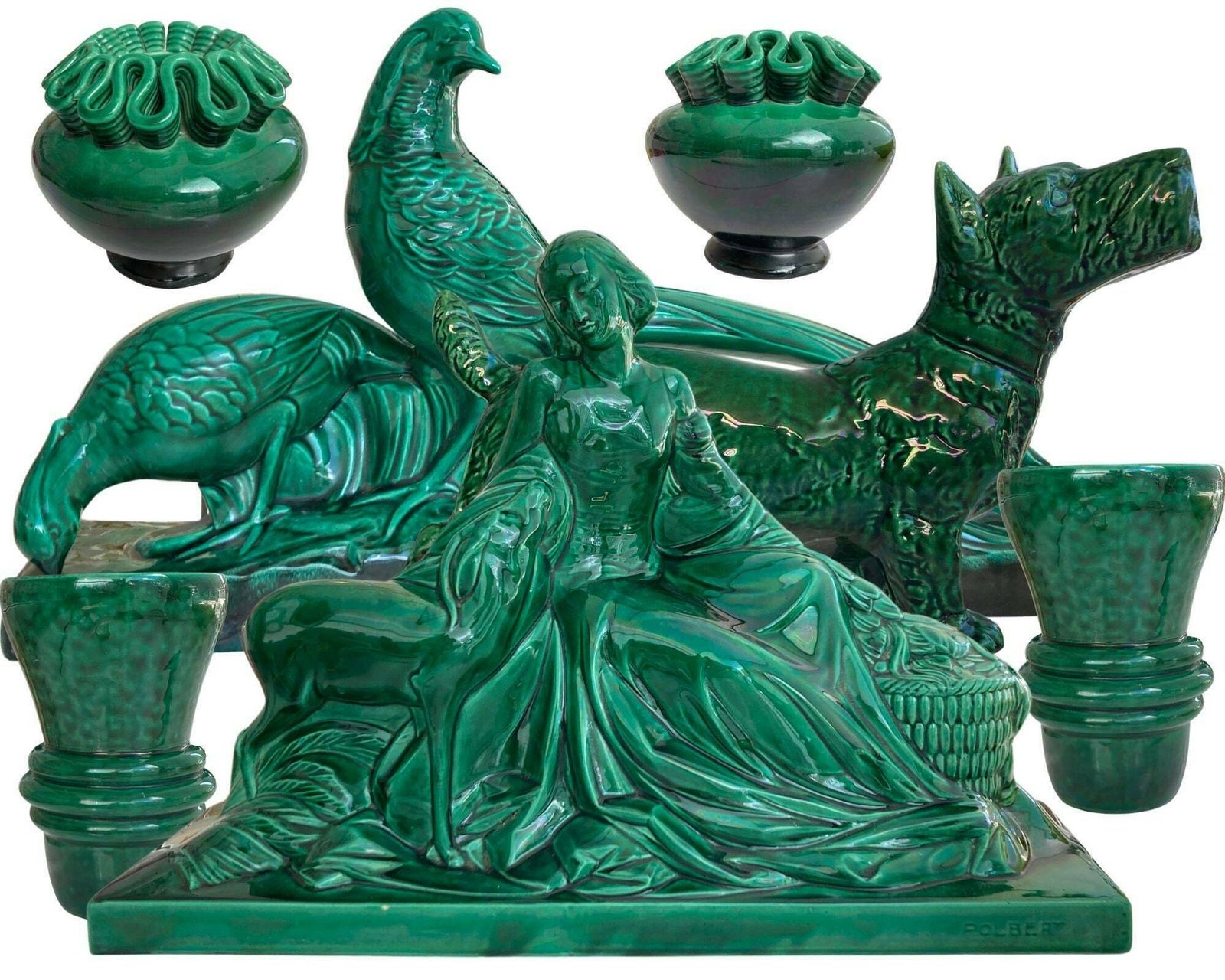 Art Deco Center Pieces | Majolica French Faience | Jade Green Figurines | Make A Selection (1pcs)