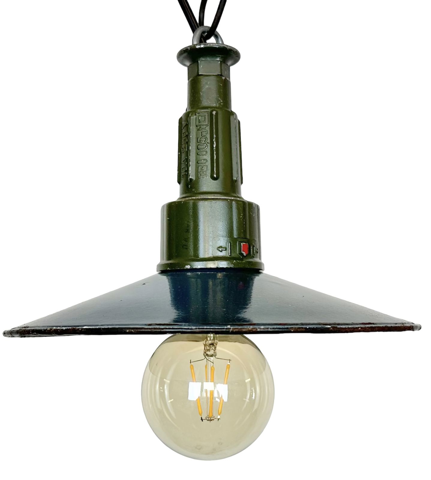 Industrial Blue Enamel Military Pendant Lamp With Cast Aluminium Top, 1960, 7x