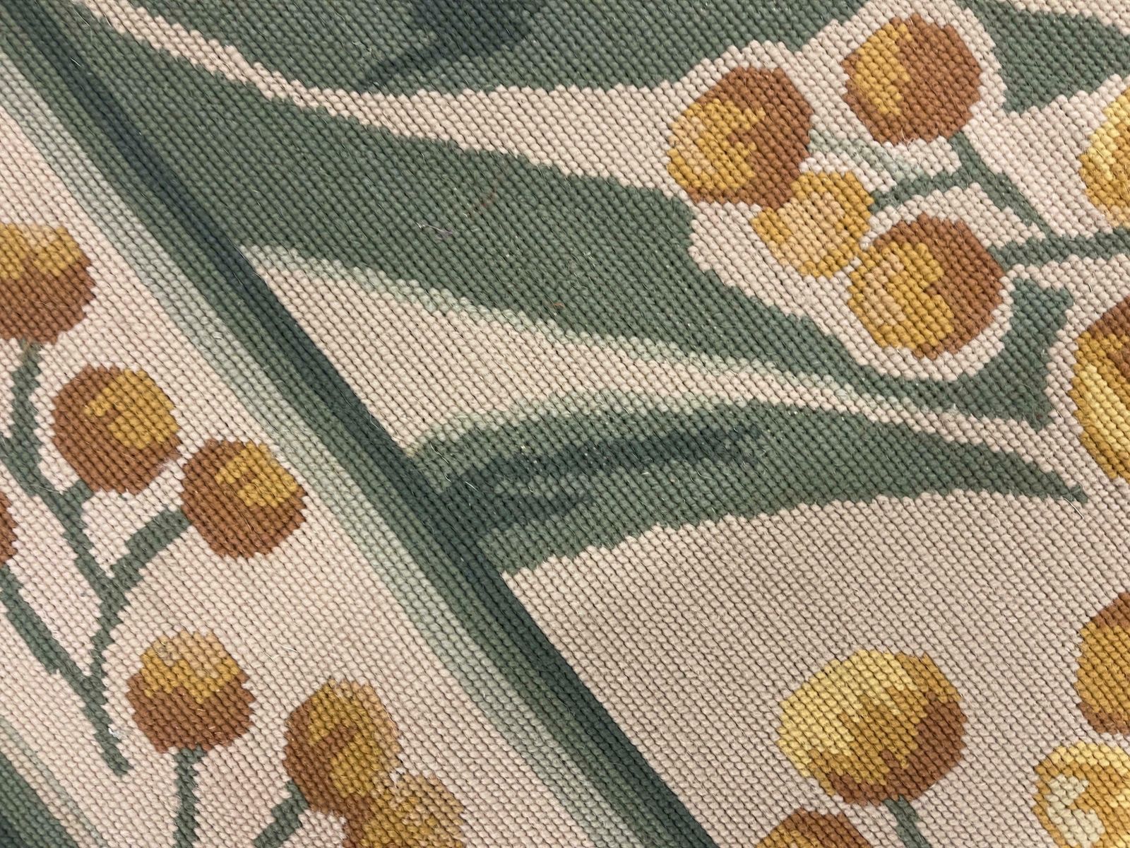 Botanical Aubusson Rug Green Beige Handwoven Wool Needlepoint Traditional Carpet photo vinterior