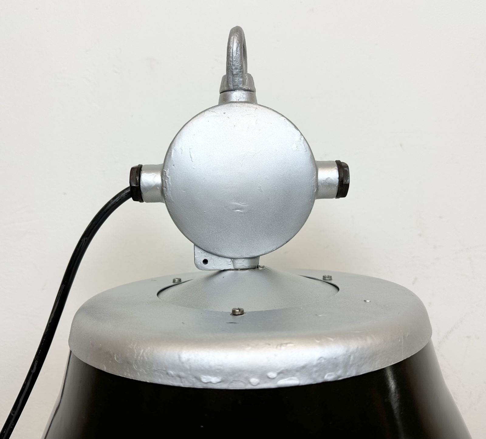 Industrial Black Enamel Factory Pendant Lamp, 1960s, 49x photo for sale