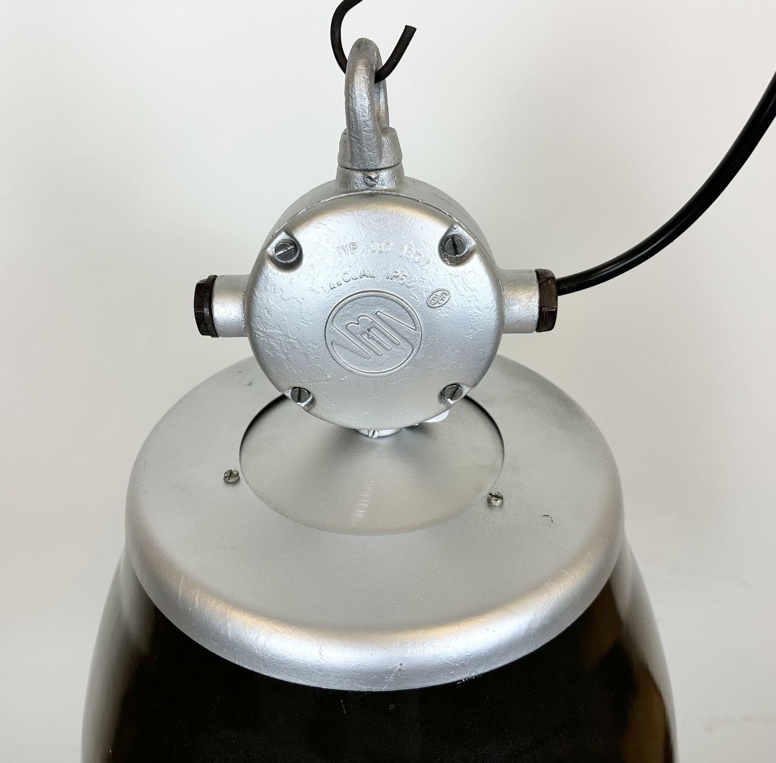 Industrial Black Enamel Factory Pendant Lamp, 1960s, 49x photo Lighting