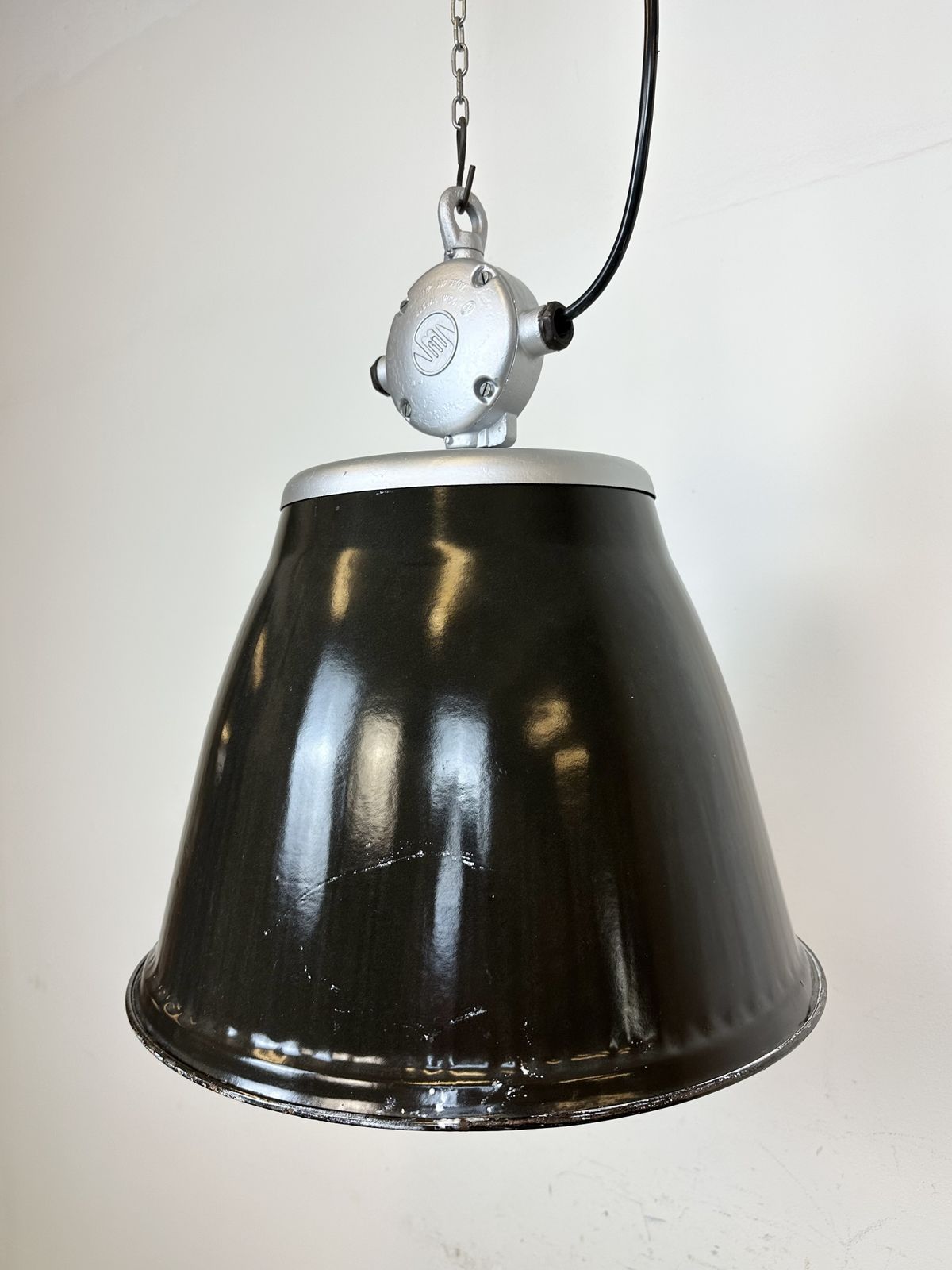 Lighting Industrial Black Enamel Factory Pendant Lamp, 1960s, 49x photo